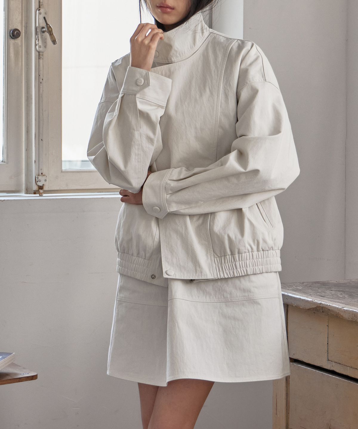 런던다다(LONDONDADA) Oversized High-Neck Cotton Blouson, CLOUD