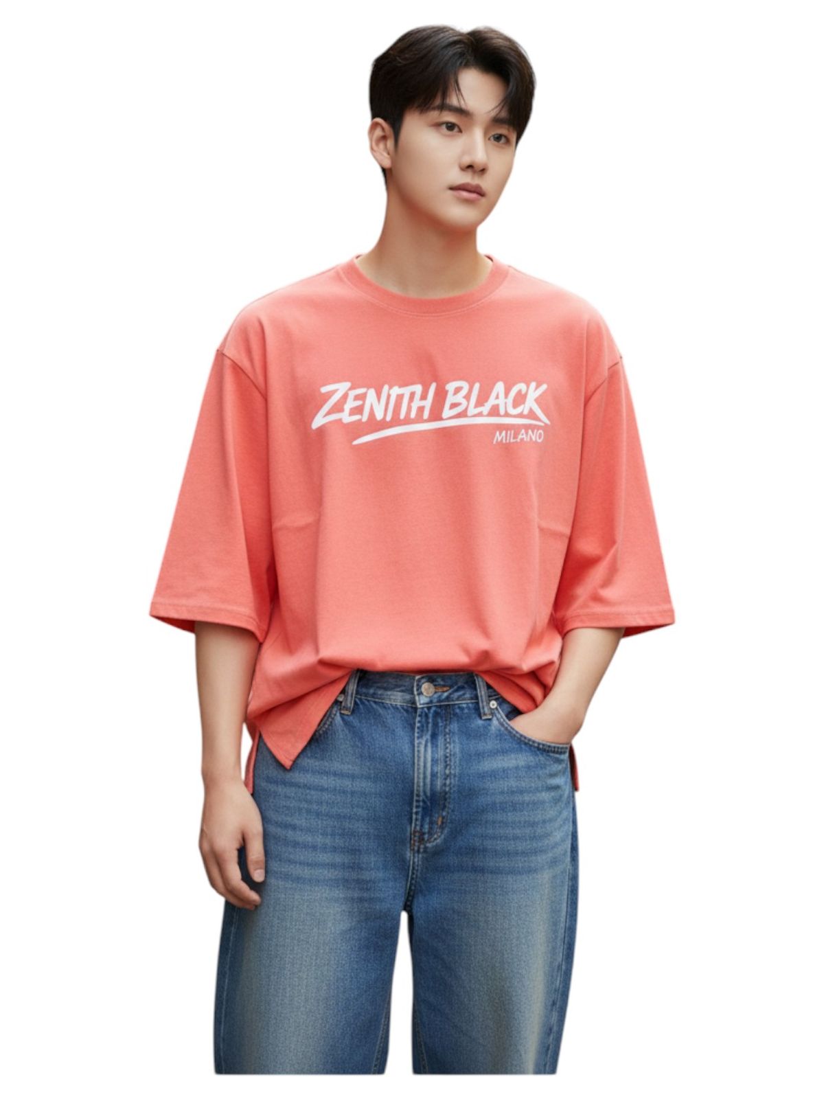 지블랙(ZBLACK) 제니스 블랙 언더라인 밀라노 7부 티셔츠(CORAL RED)