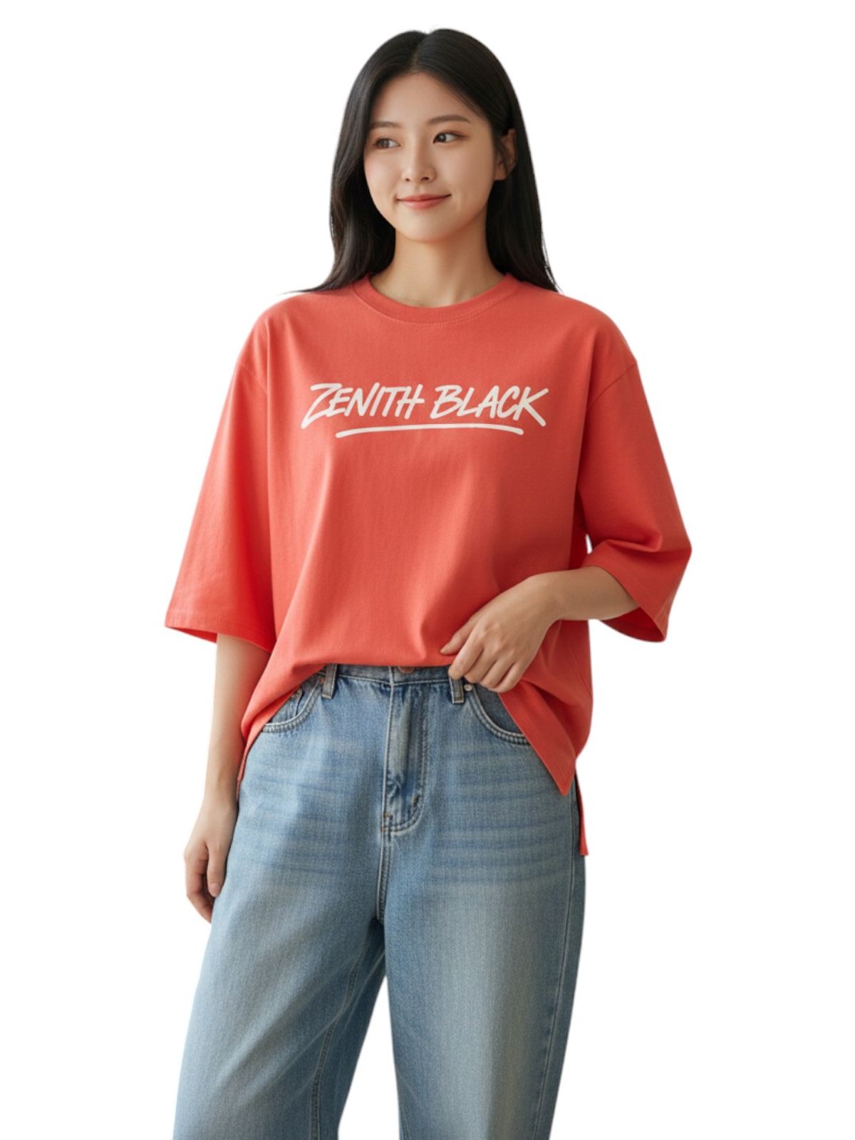 지블랙(ZBLACK) 제니스 블랙 언더라인 밀라노 7부 티셔츠(CORAL RED)