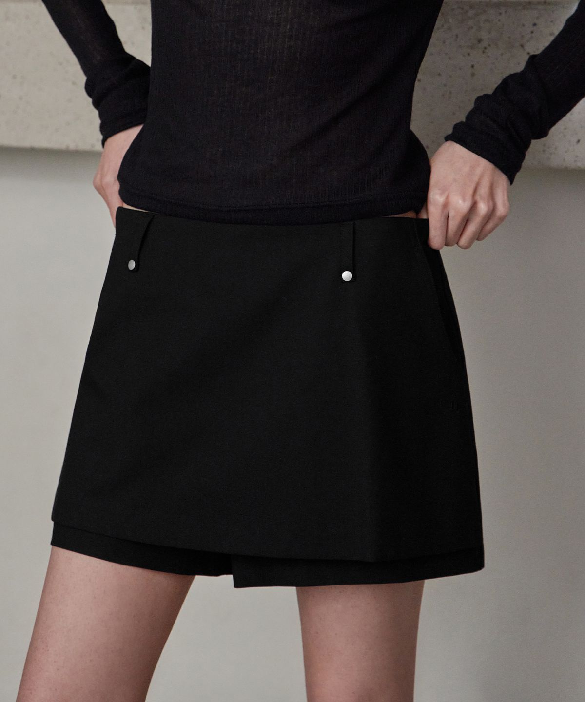 런던다다(LONDONDADA) Layered Skirt Pants, BLACK