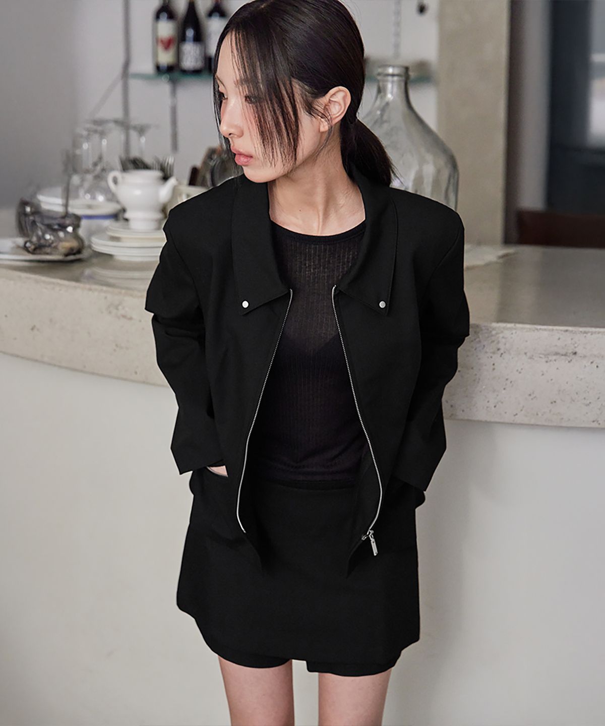 런던다다(LONDONDADA) Tailored Zip-Up Jacket, BLACK