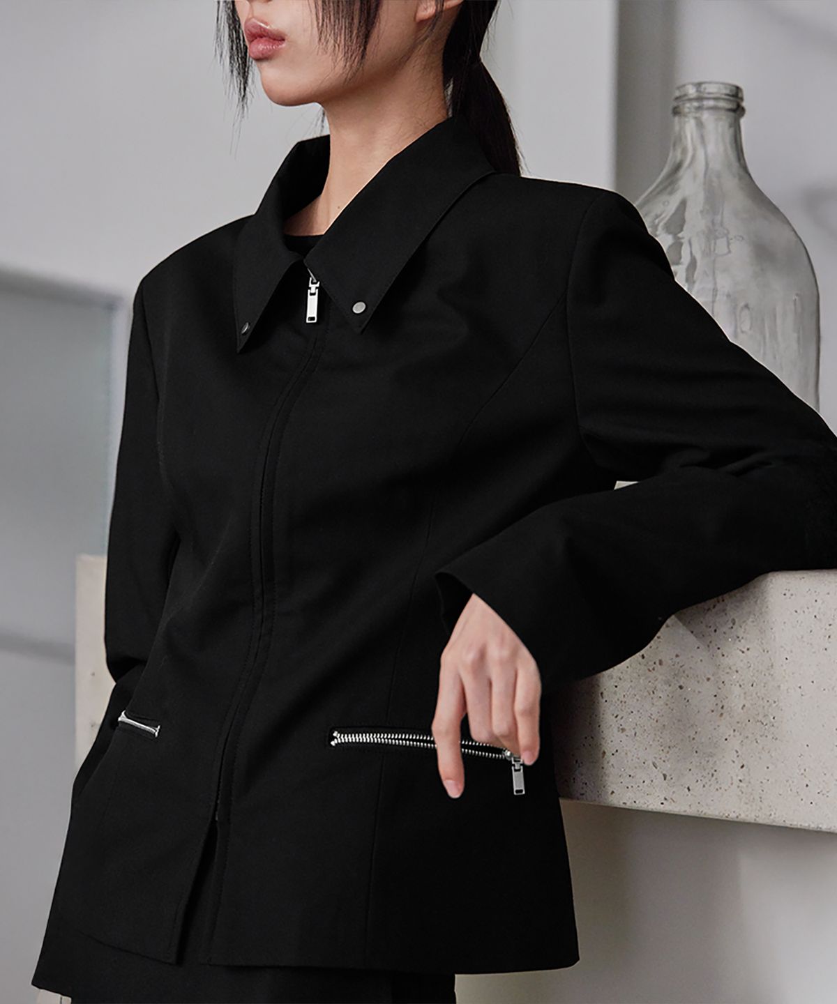 런던다다(LONDONDADA) Tailored Zip-Up Jacket, BLACK