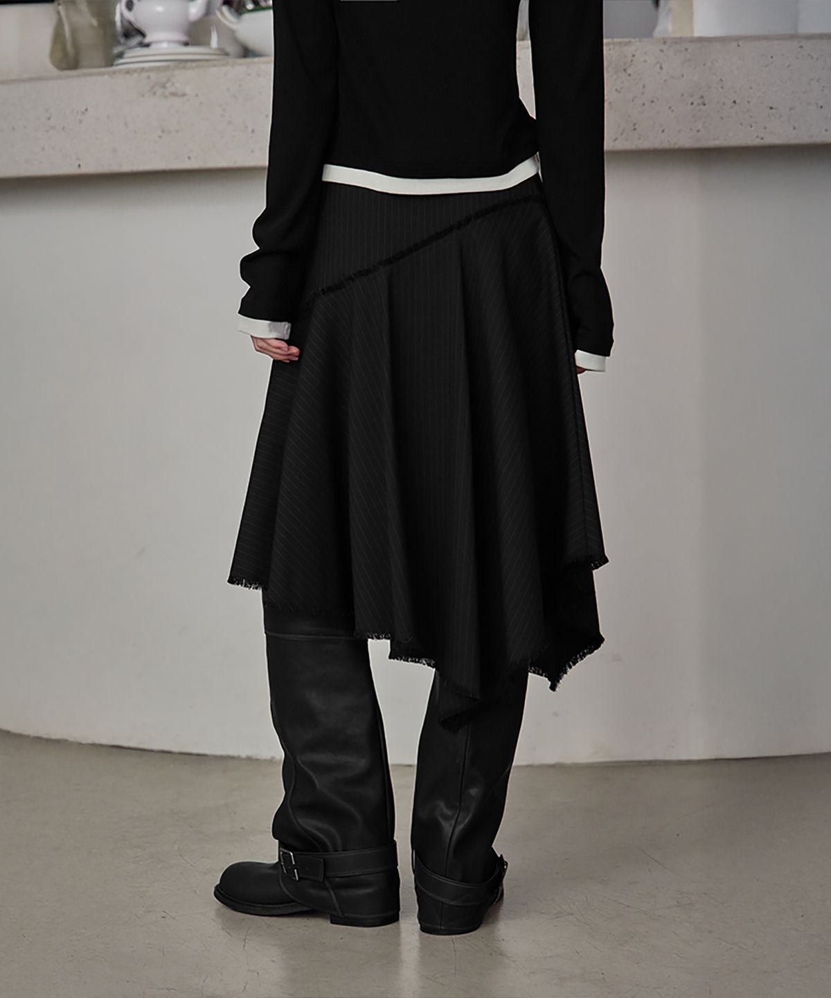 런던다다(LONDONDADA) Archive Stripe Trim Midi Skirt, BLACK