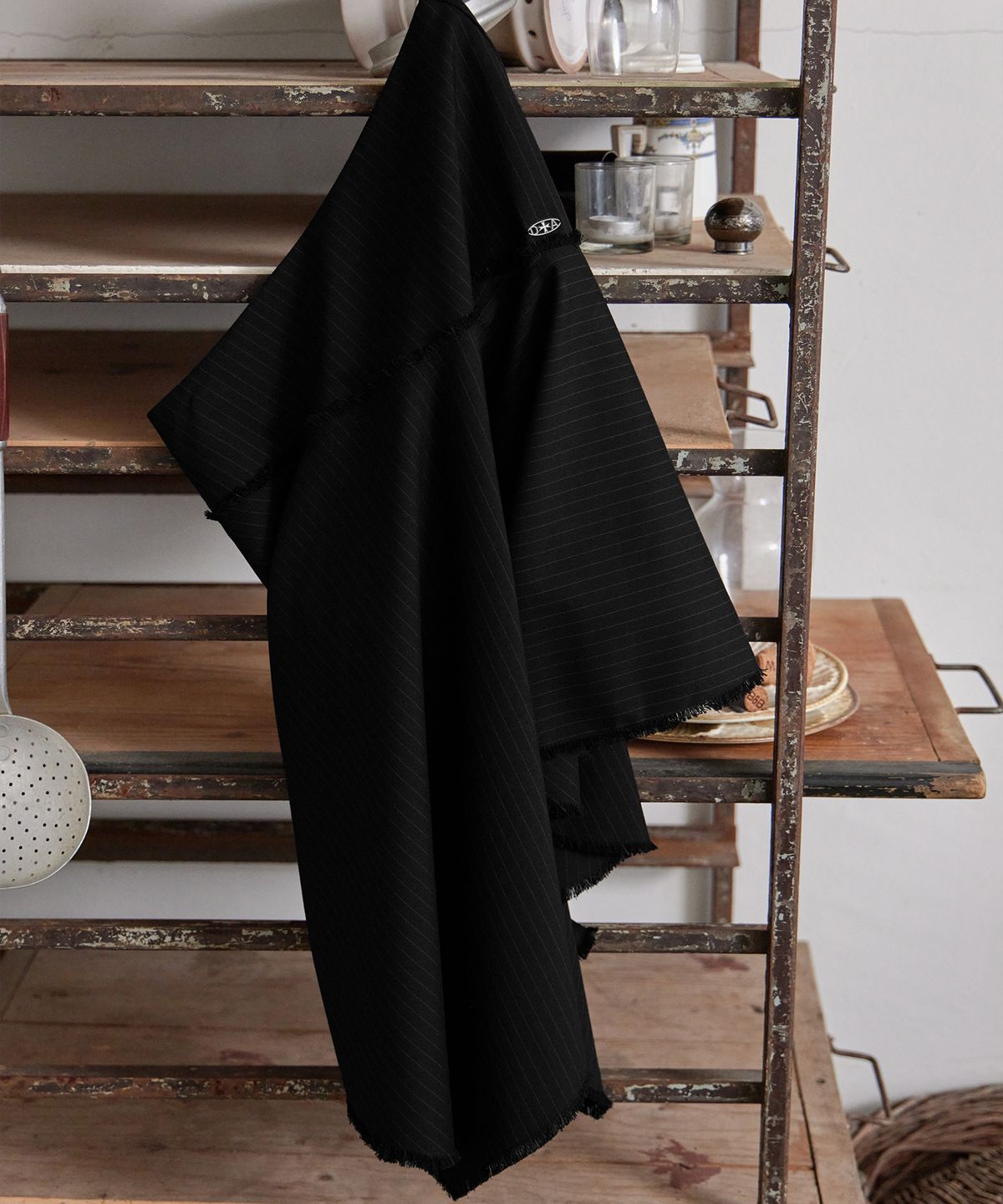 런던다다(LONDONDADA) Archive Stripe Trim Midi Skirt, BLACK