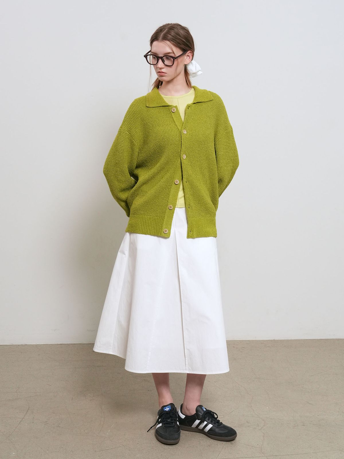 제너럴아이디어(GENERALIDEA) UNISEX 와플 부클 카라 가디건 [OLIVE] / GF1UKC001