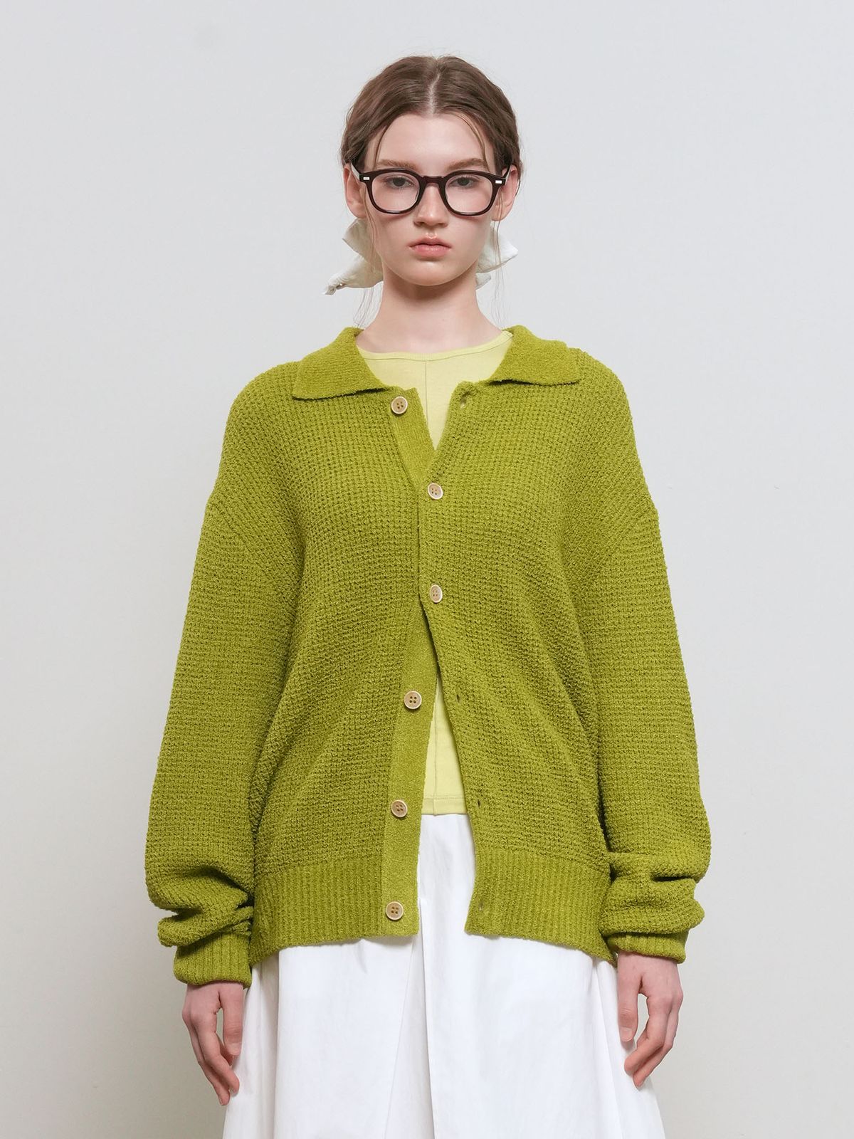 제너럴아이디어(GENERALIDEA) UNISEX 와플 부클 카라 가디건 [OLIVE] / GF1UKC001