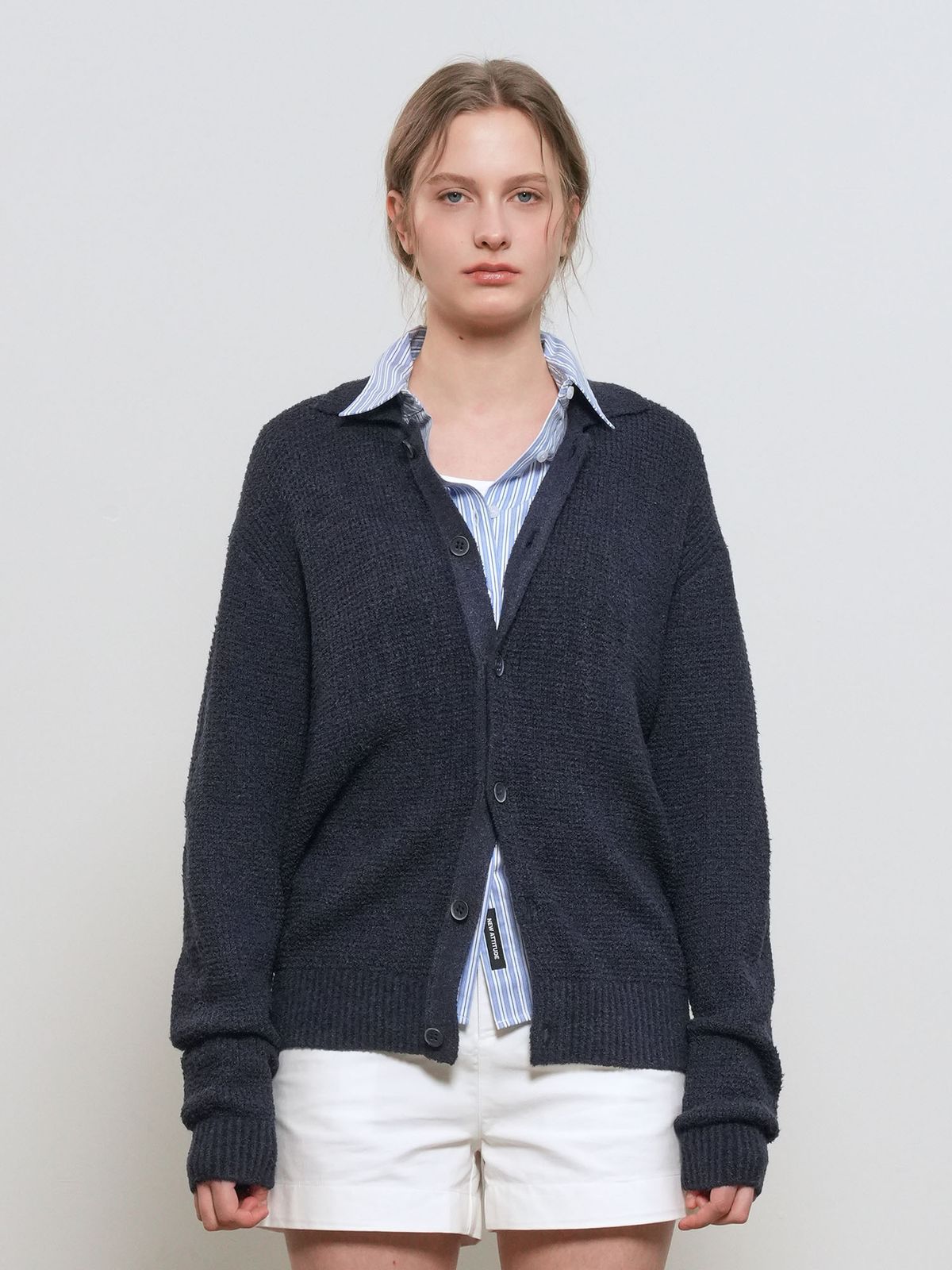 제너럴아이디어(GENERALIDEA) UNISEX 와플 부클 카라 가디건 [NAVY] / GF1UKC001
