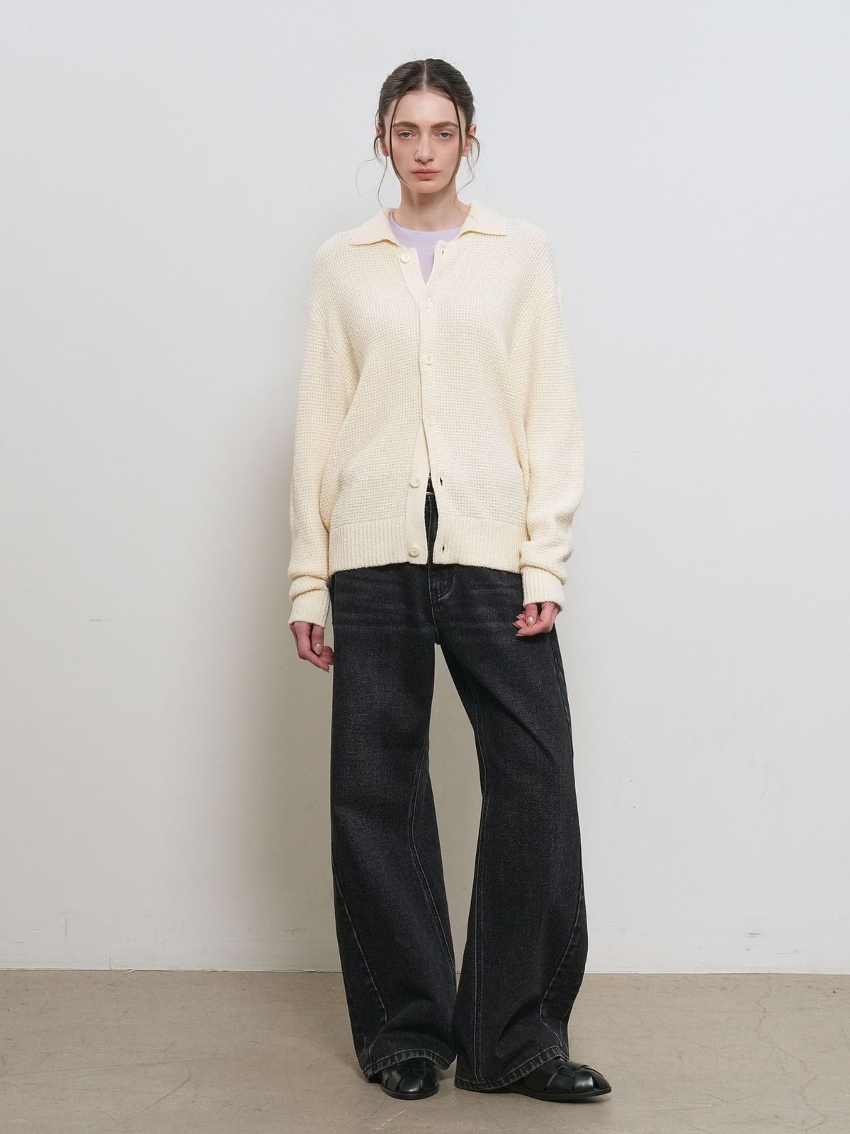 제너럴아이디어(GENERALIDEA) UNISEX 와플 부클 카라 가디건 [IVORY] / GF1UKC001