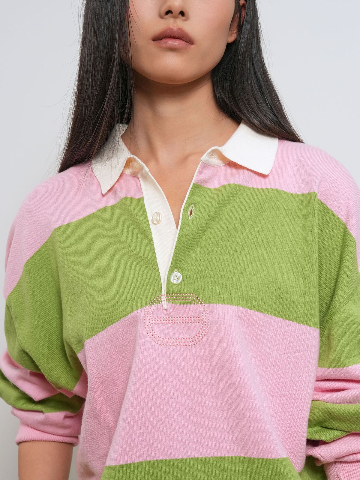 제너럴아이디어(GENERALIDEA) UNISEX 스트라이프 럭비 티셔츠 [PINK] / GF1UKP006
