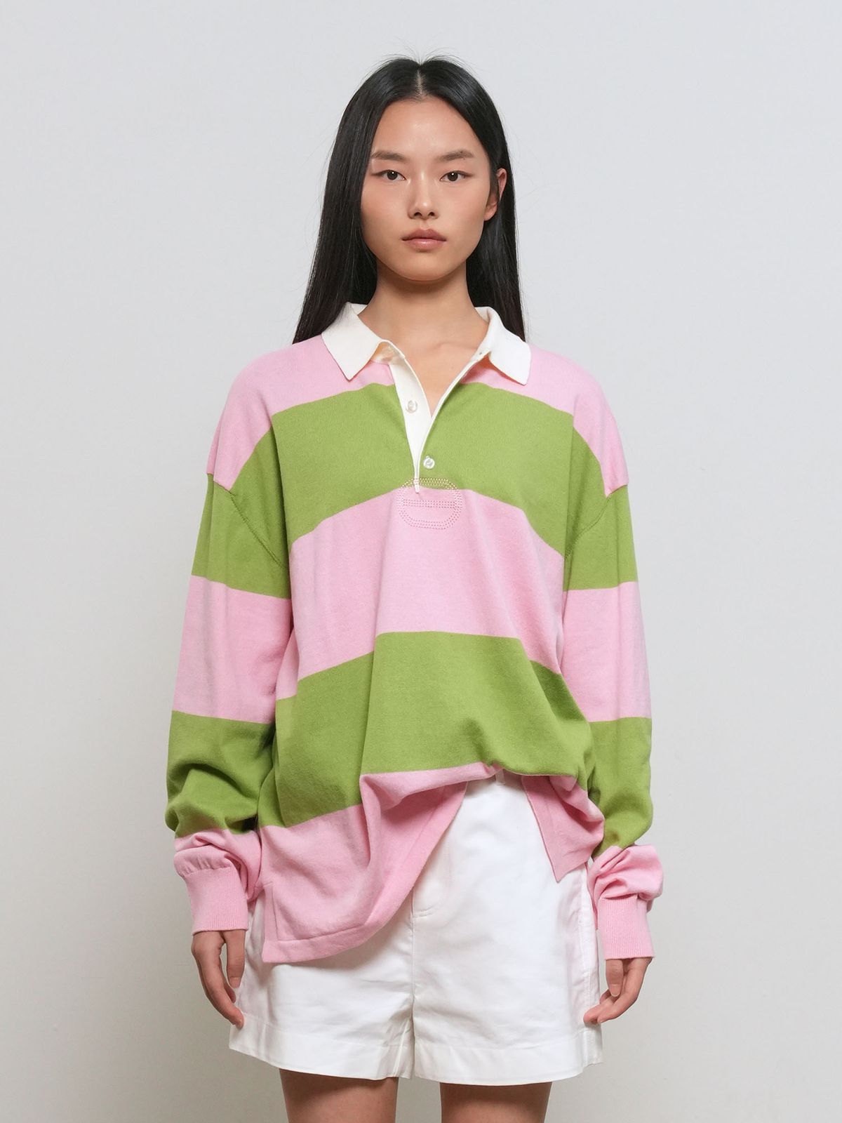 제너럴아이디어(GENERALIDEA) UNISEX 스트라이프 럭비 티셔츠 [PINK] / GF1UKP006