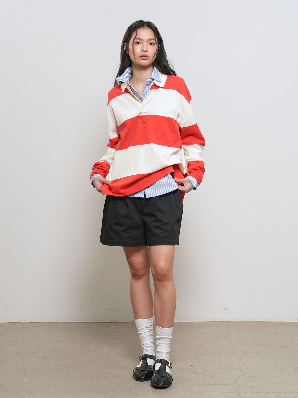 제너럴아이디어(GENERALIDEA) UNISEX 스트라이프 럭비 티셔츠 [RED] / GF1UKP006