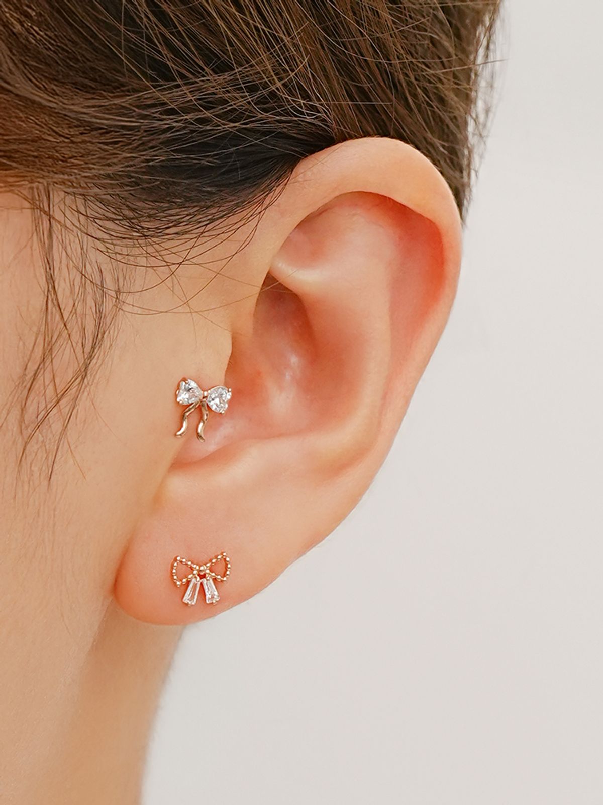 미니멀피어싱(MINIMALPIERCING) 14K 발레코어 큐빅 리본 피어싱 귀걸이
