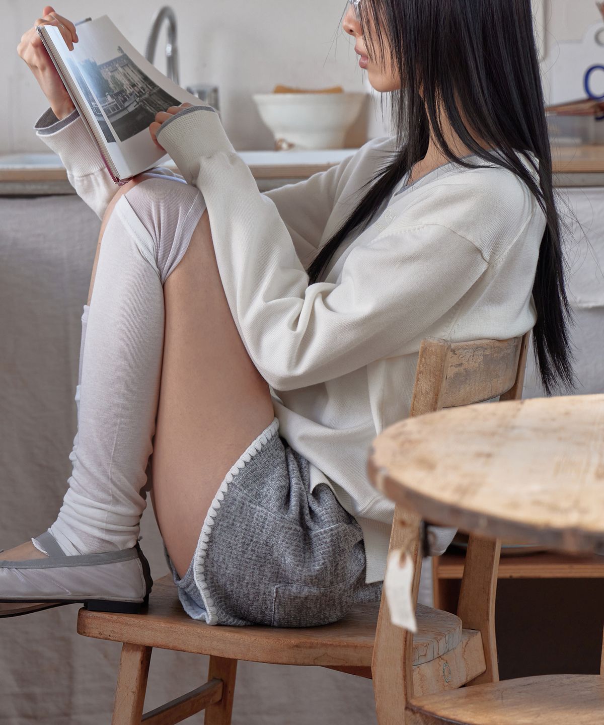 런던다다(LONDONDADA) V-Neck Layered Pullover, IVORY