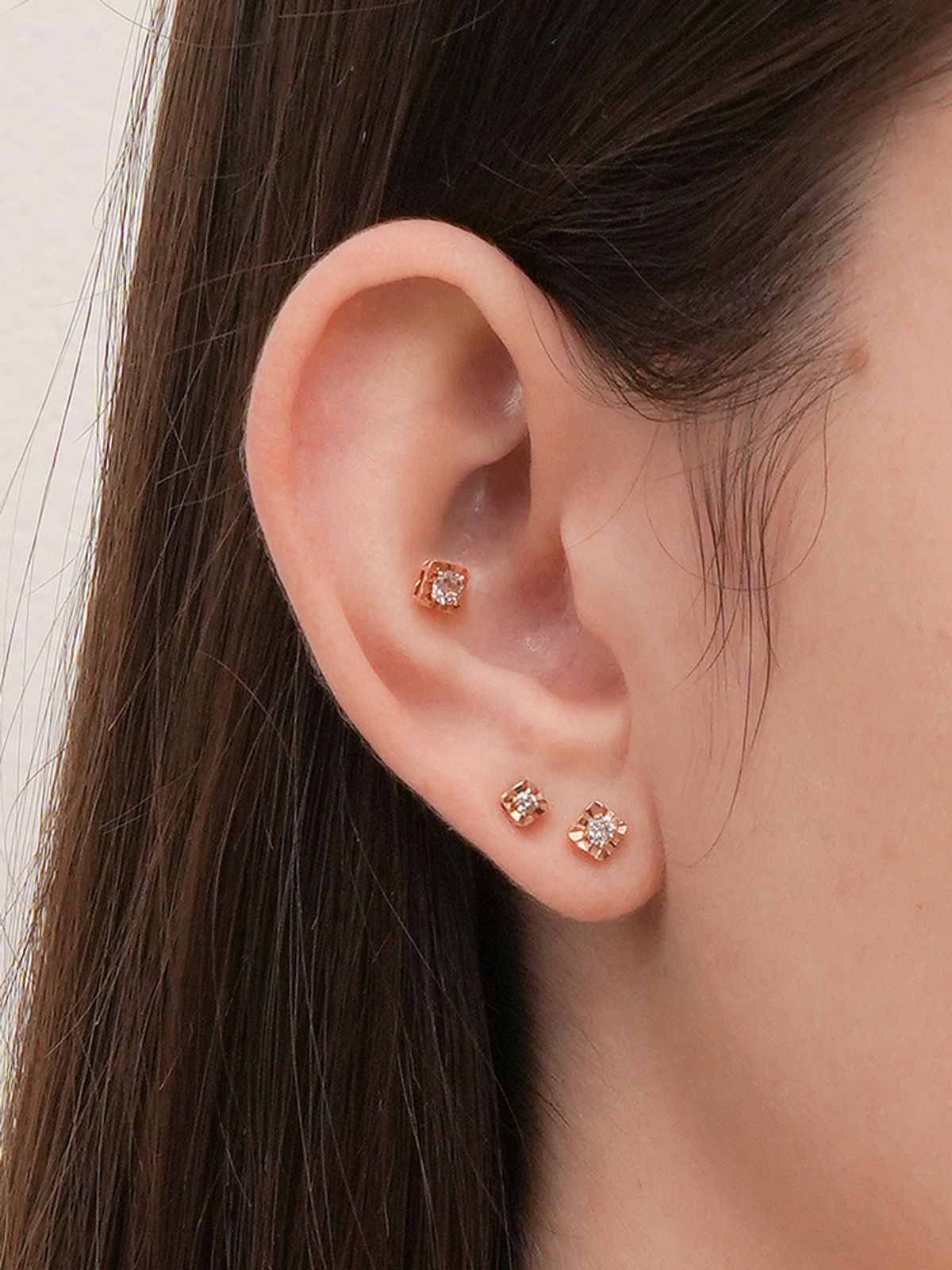 미니멀피어싱(MINIMALPIERCING) 14K 18K 루미라이트 골든 스퀘어 다이아몬드 피어싱