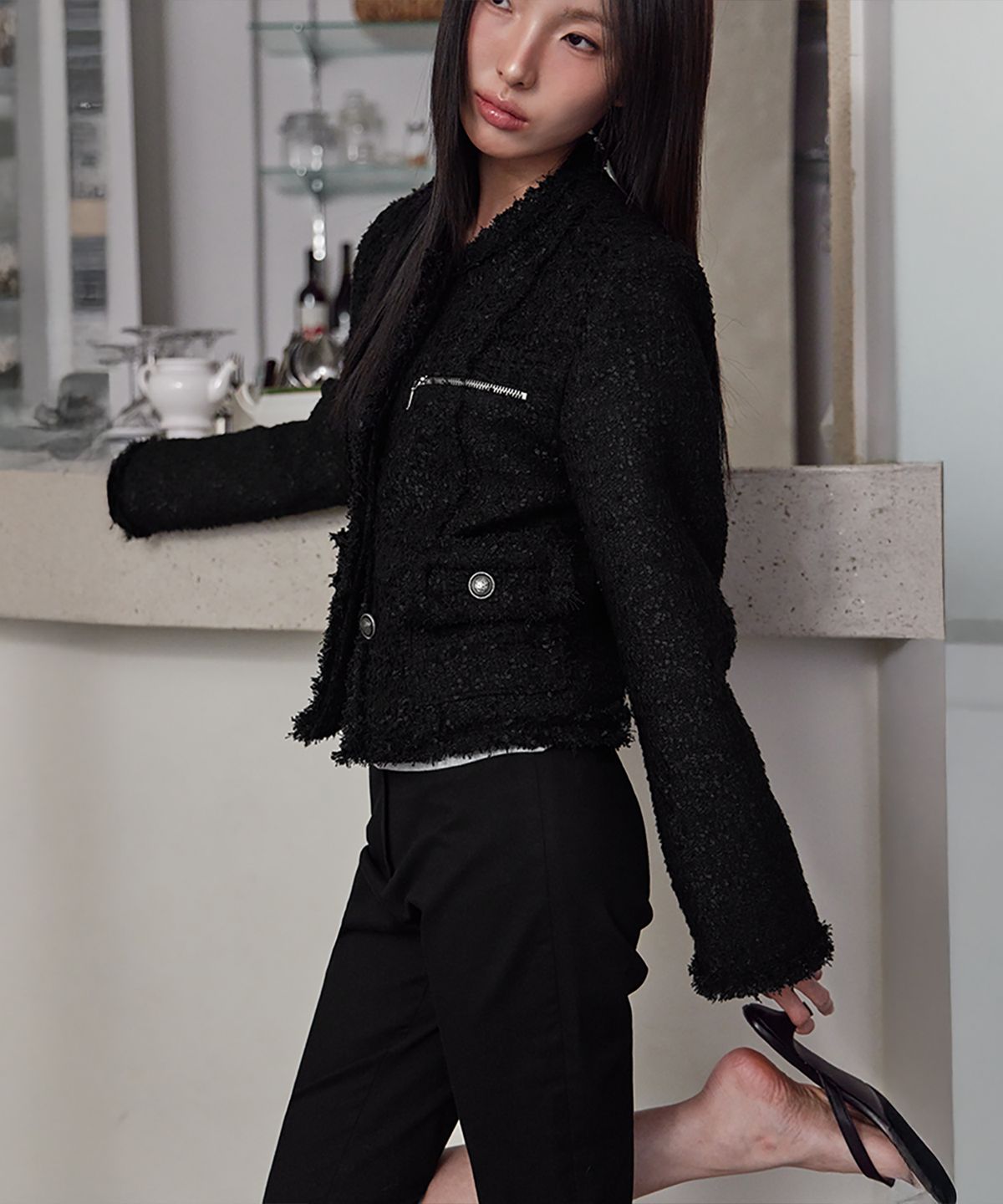 런던다다(LONDONDADA) Fringed Tweed Jacket, BLACK