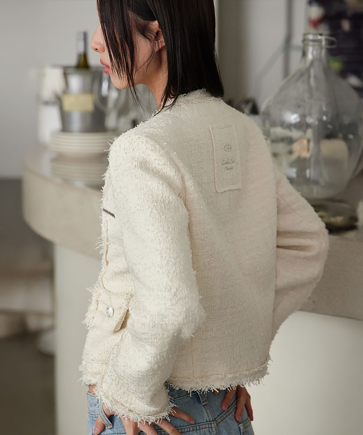 런던다다(LONDONDADA) Fringed Tweed Jacket, IVORY