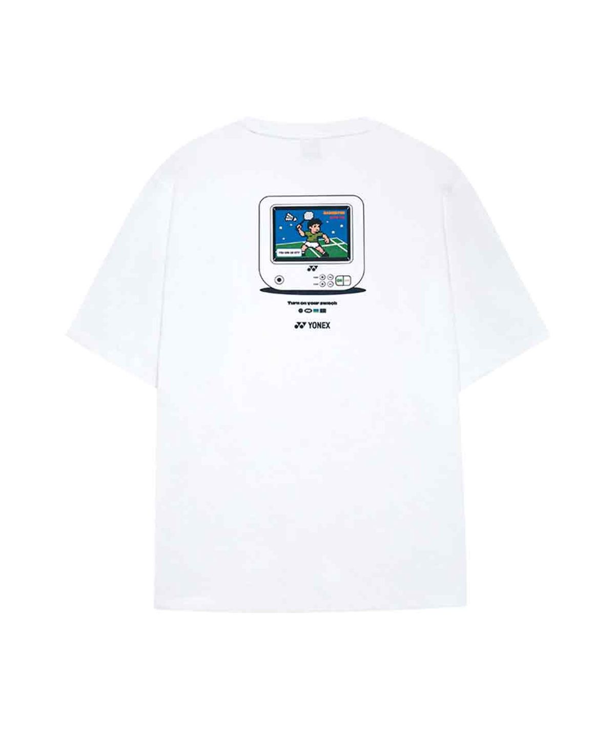 요넥스(YONEX) 261TS044U 화이트 남녀공용 레트로 게임 그래픽 반팔 티셔츠