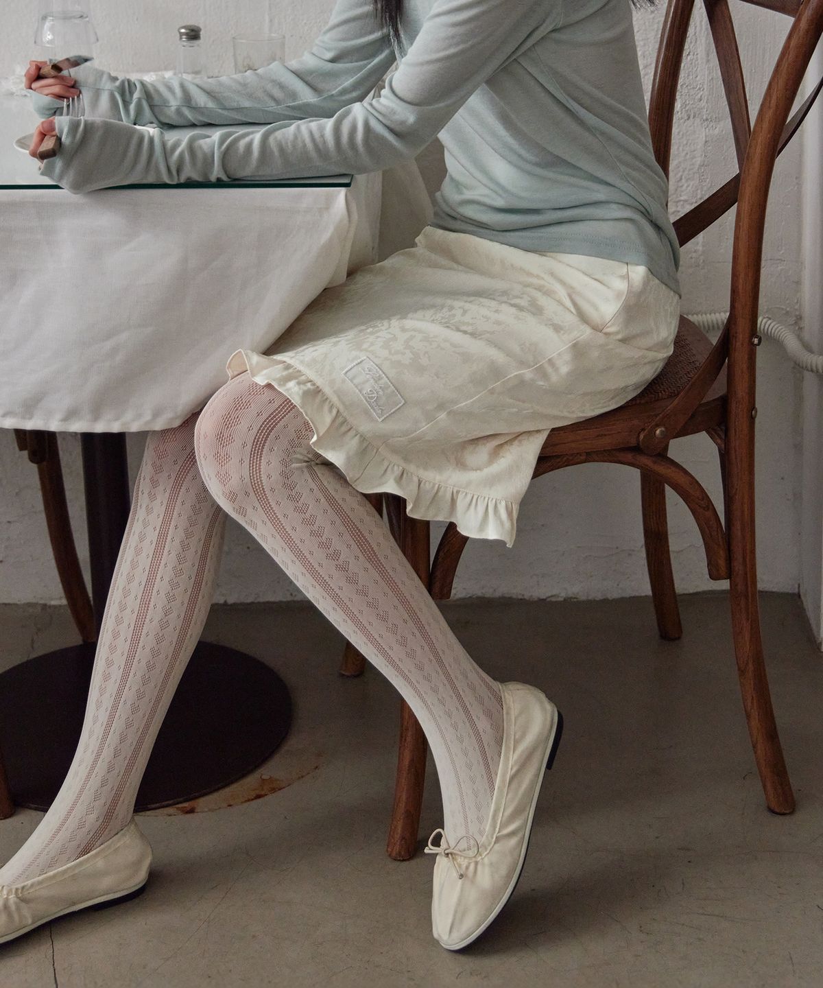 런던다다(LONDONDADA) Flower Frill midi Skirt, CREAM