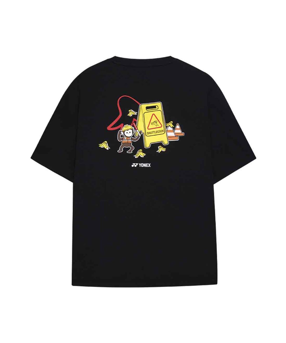 요넥스(YONEX) 261TS045U 블랙 남녀공용 원숭이 도로 표지판 그래픽 반팔 티셔츠