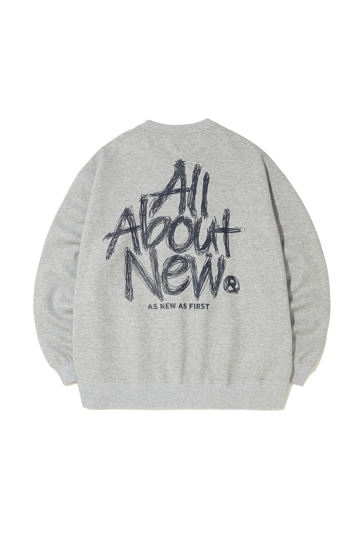 올어바웃뉴(ALL ABOUT NEW) 핸드 드로잉 로고 변형 맨투맨 M그레이 ANA1TM03AMG
