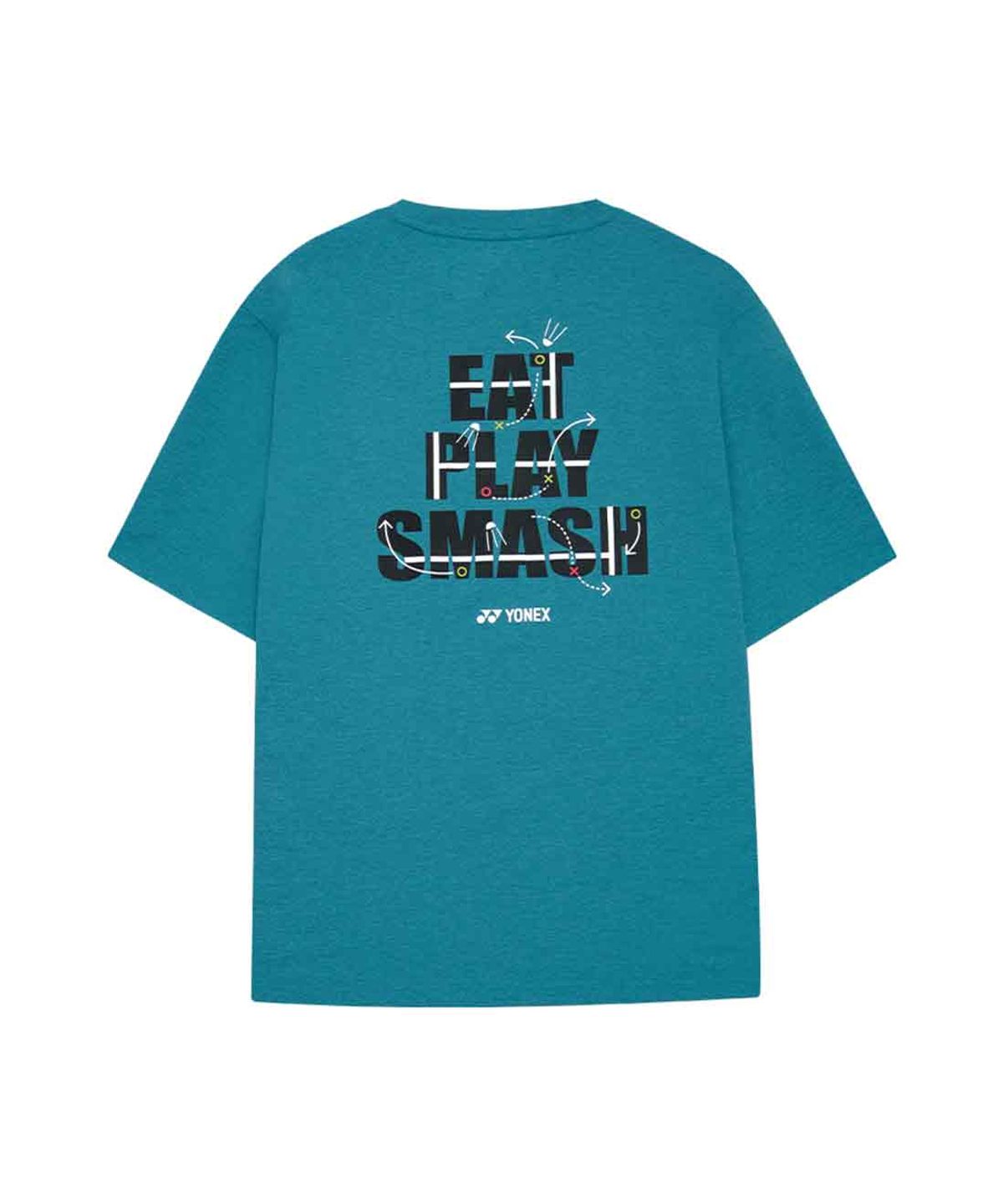요넥스(YONEX) 261TS055U 틸블루 남녀공용 EAT, PLAY, SMASH 그래픽 반팔 티셔츠