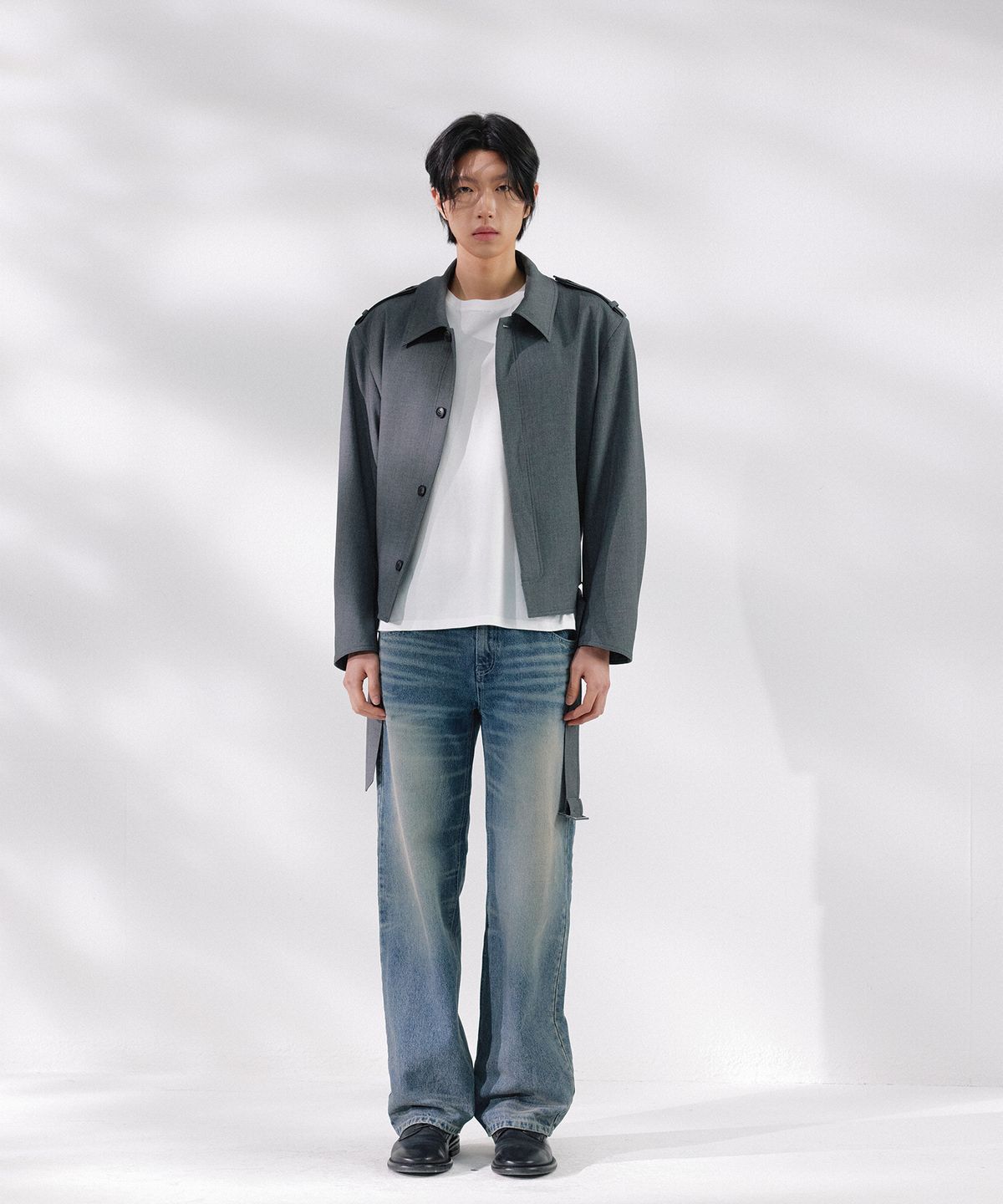 넌블랭크(NONBLANK) 숏 트렌치_MELANGE GREY