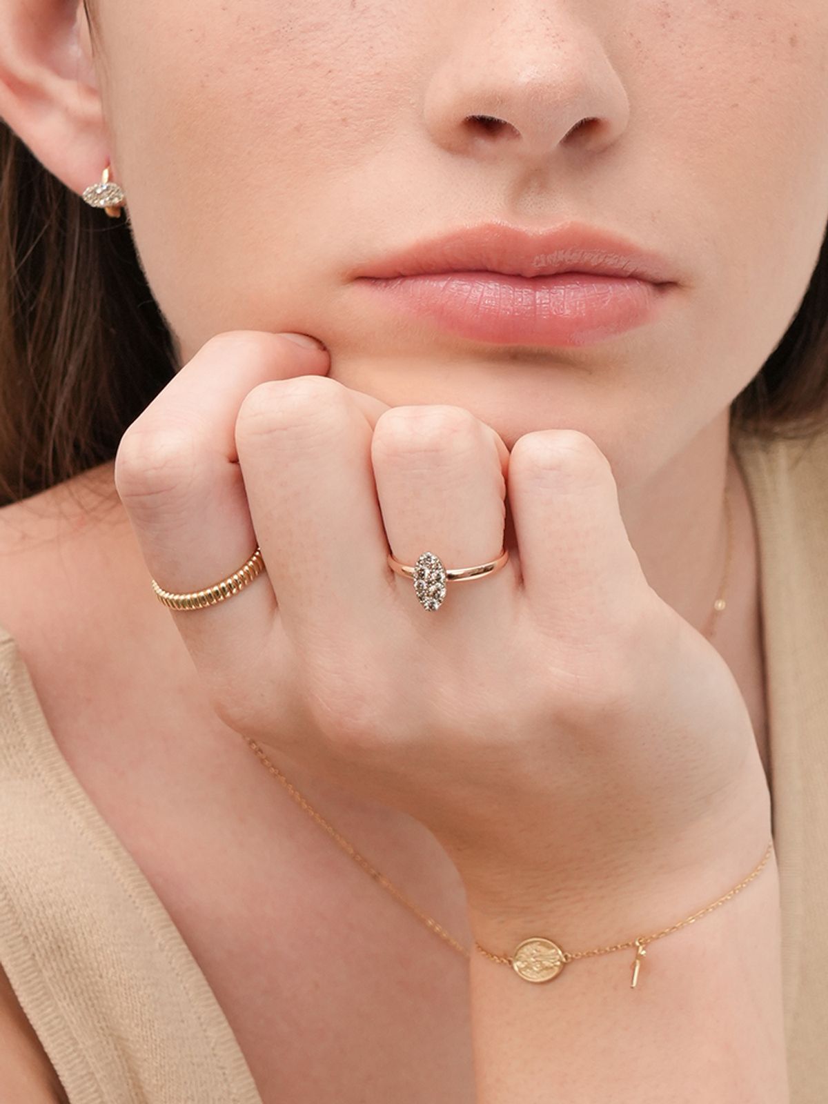 미니멀피어싱(MINIMALPIERCING) 14K 18K 글리터 오벌 다이아몬드 반지