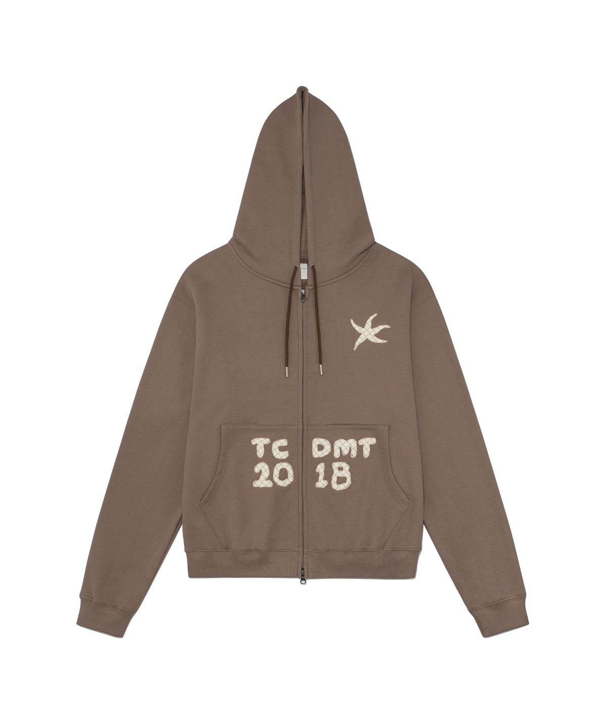 더콜디스트모먼트(THE COLDEST MOMENT) TCM logo applique hooded zip-up (brown)