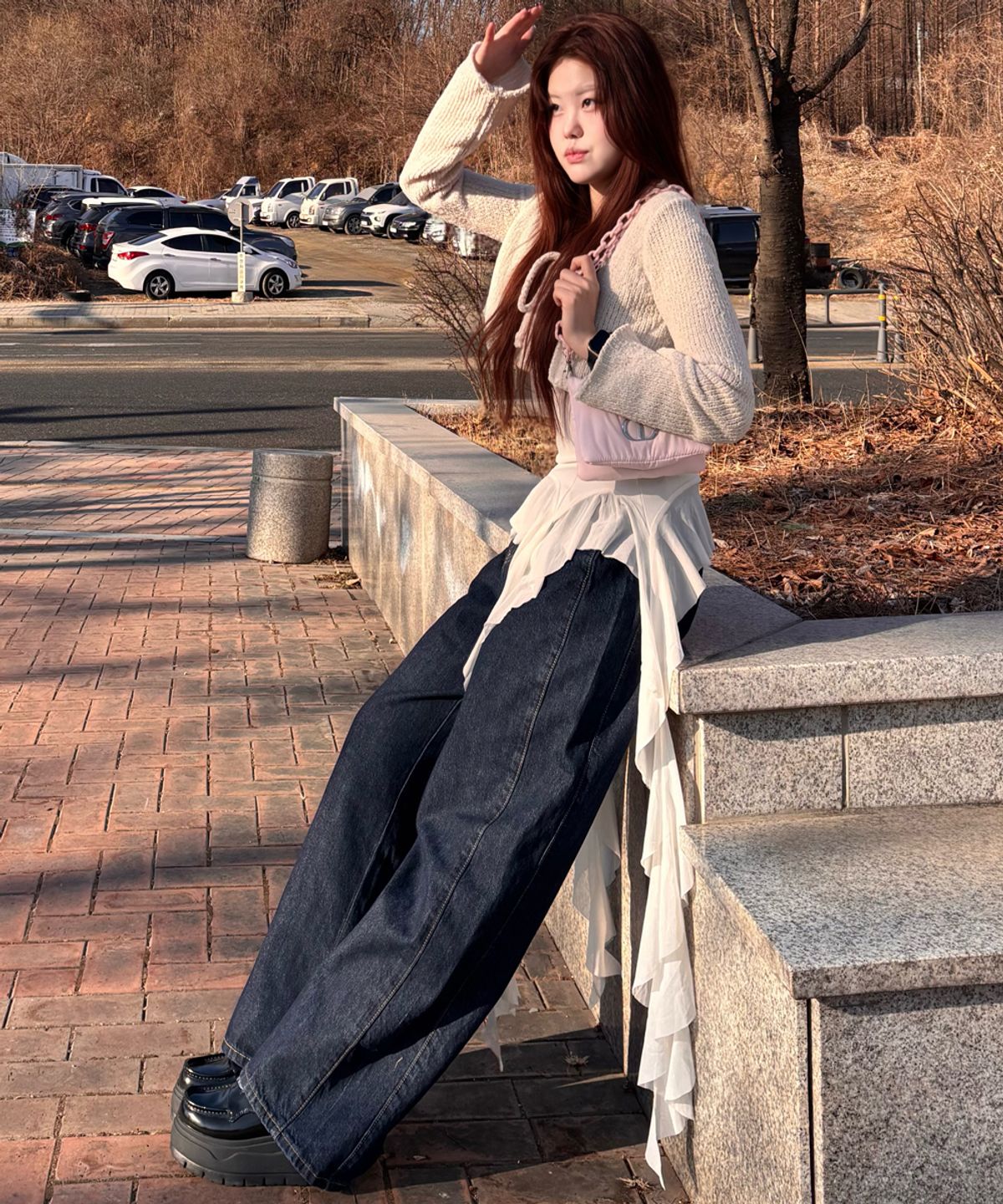 빼빼(BBAEBBAE) 사이드 핀턱 와이드 데님 팬츠_다크블루