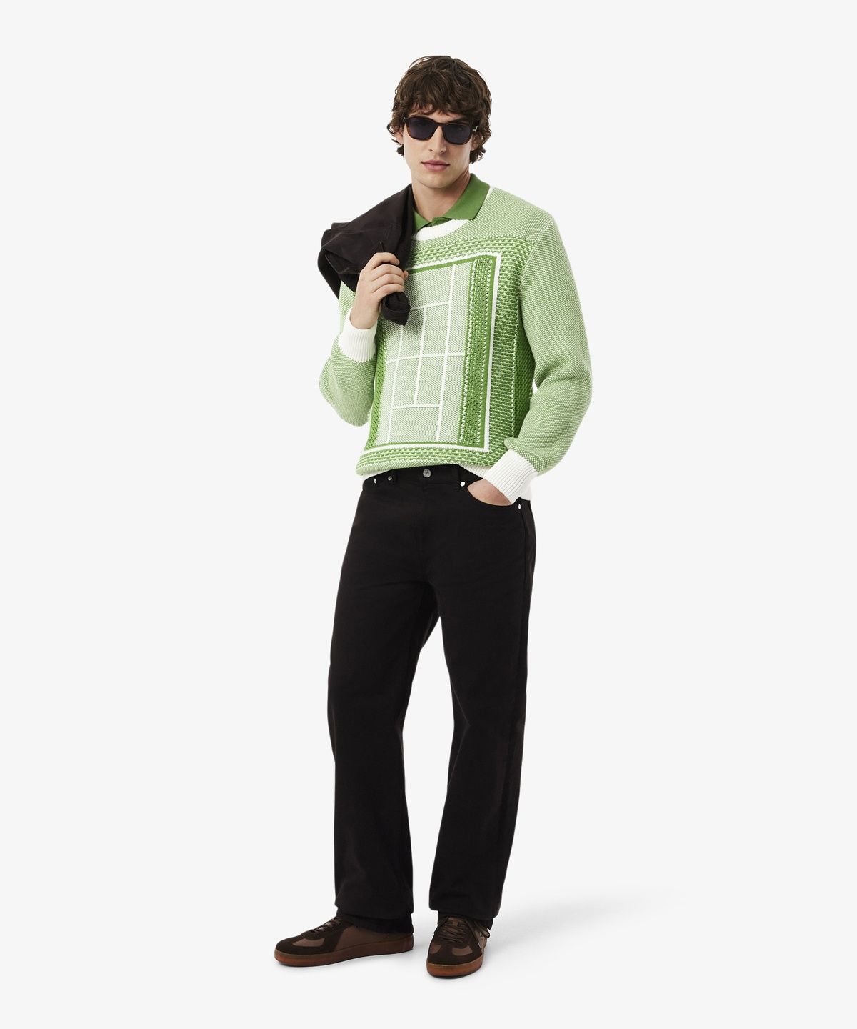 라코스테(LACOSTE) 남성 테니스 코트 자카드 긴팔 크루넥 풀오버 AH0619-56G 4SI