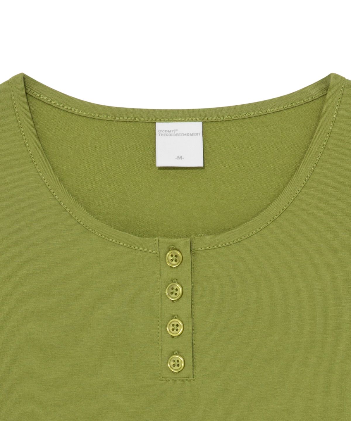 더콜디스트모먼트(THE COLDEST MOMENT) (w) TCM henley neck three-quarter sleeve (olive)