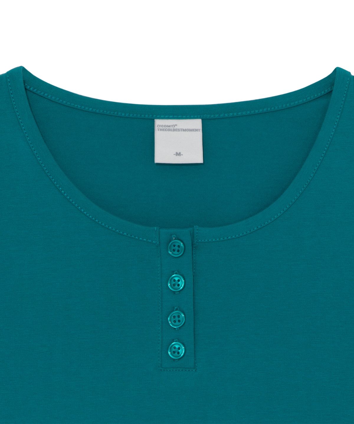 더콜디스트모먼트(THE COLDEST MOMENT) (w) TCM henley neck three-quarter sleeve (teal)