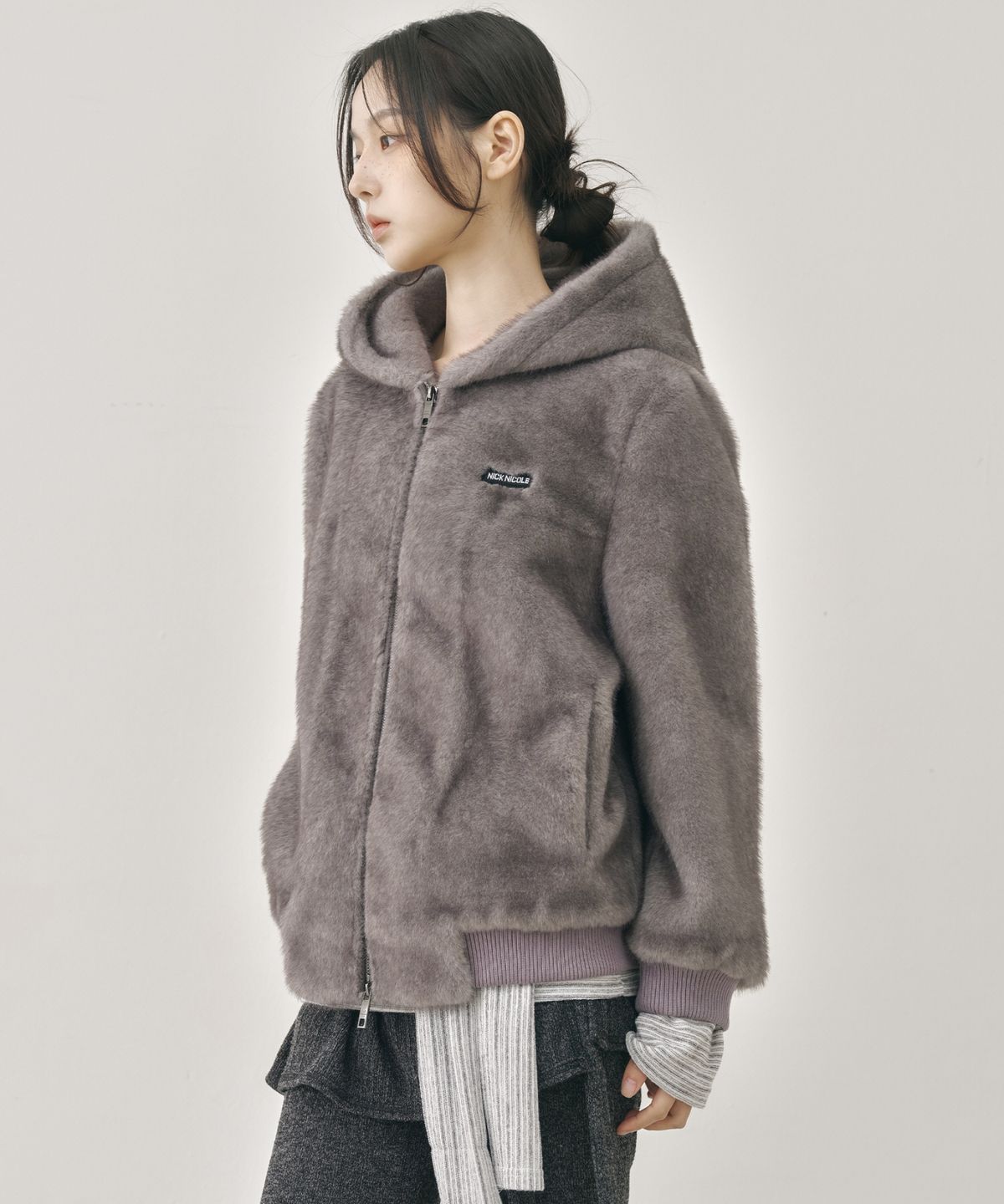 닉앤니콜(NICK&NICOLE) LUXE FUR HOOD BOMBER JACKET_GRAY