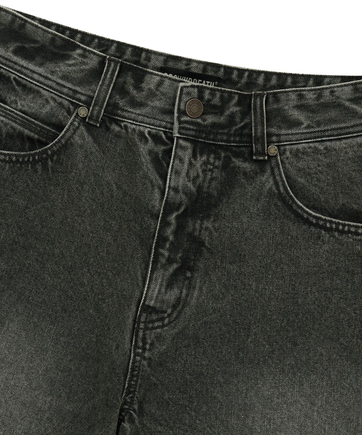 브라운브레스(BROWNBREATH) WASHED POCKET PRINT DENIM SHORTS - KHAKI