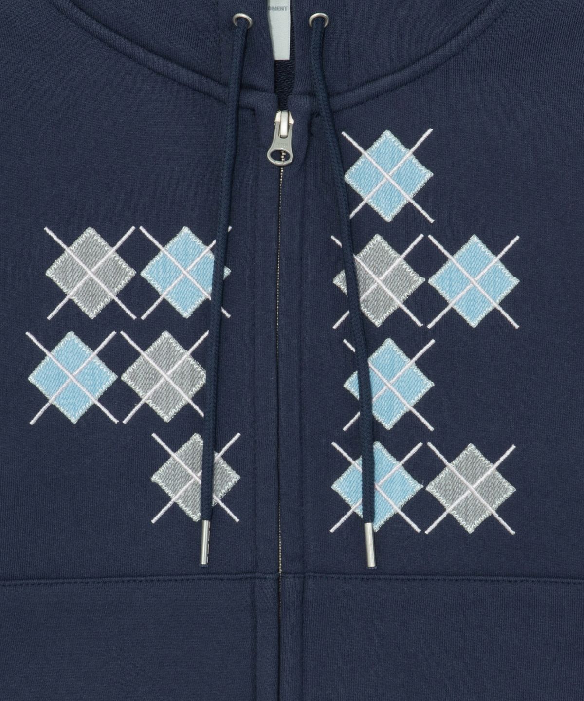 더콜디스트모먼트(THE COLDEST MOMENT) TCM argyle hooded zip-up (navy)