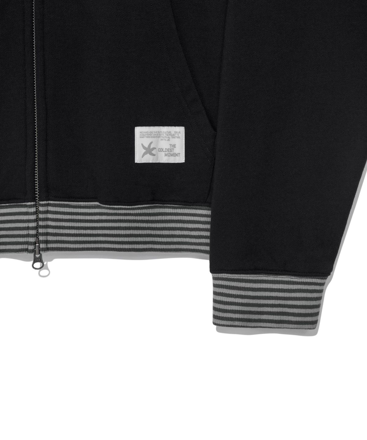 더콜디스트모먼트(THE COLDEST MOMENT) TCM snow stripe hooded zip-up (black)