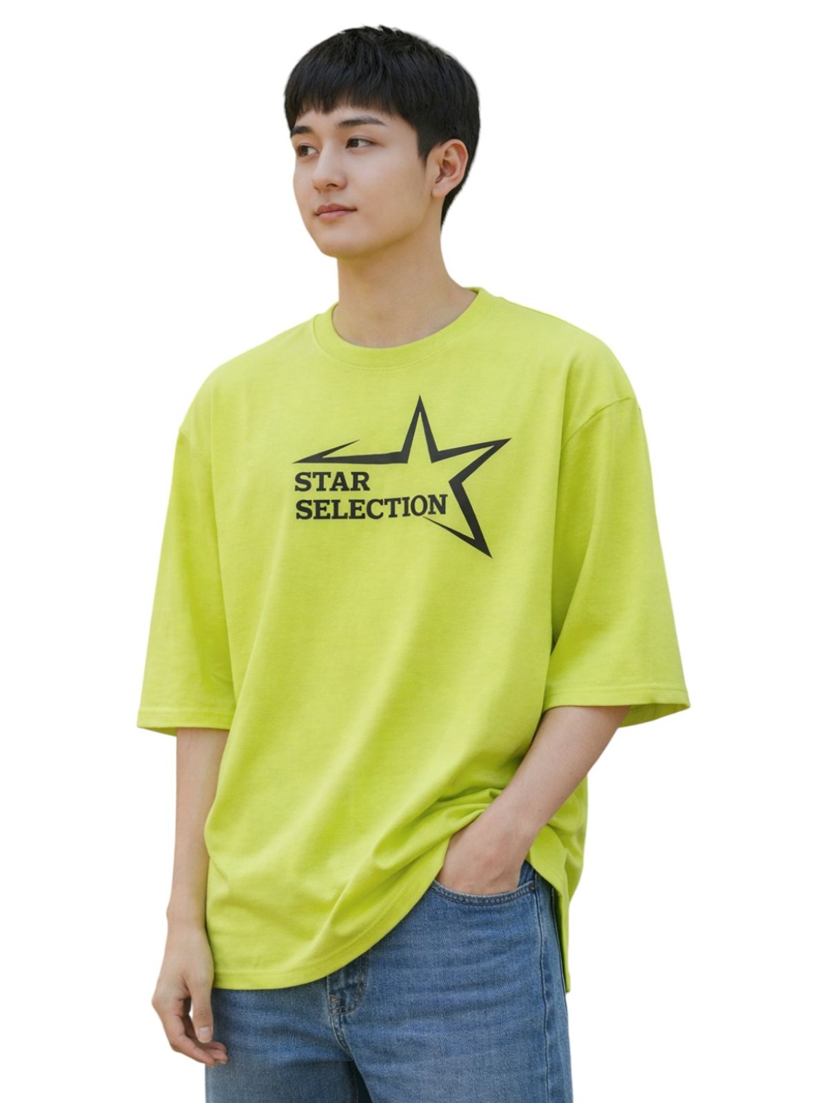 지블랙(ZBLACK) 스타셀렉션 빅 로고  7부 티셔츠(NEON YELLOW)