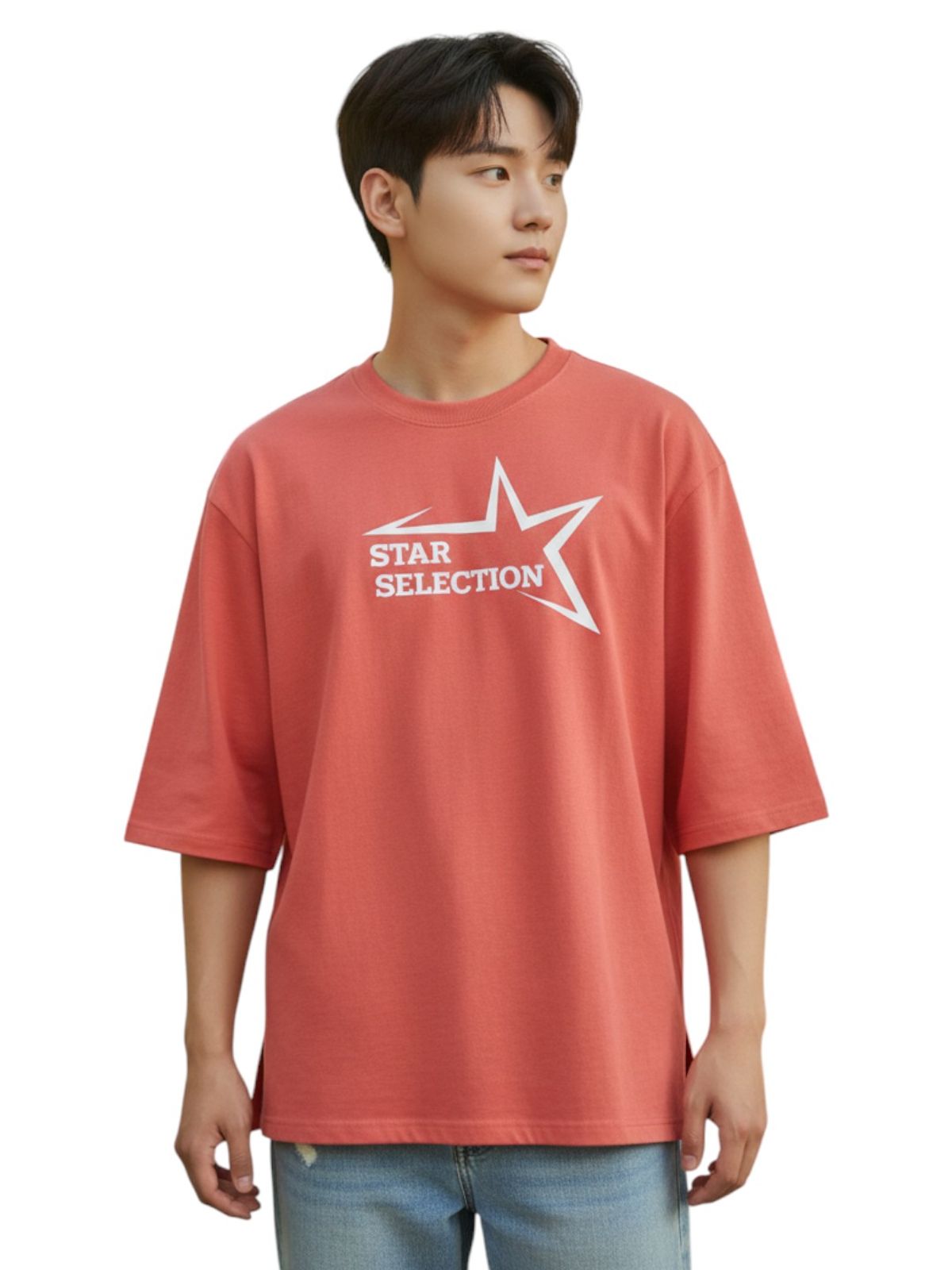 지블랙(ZBLACK) 스타셀렉션 빅 로고  7부 티셔츠(CORAL RED)