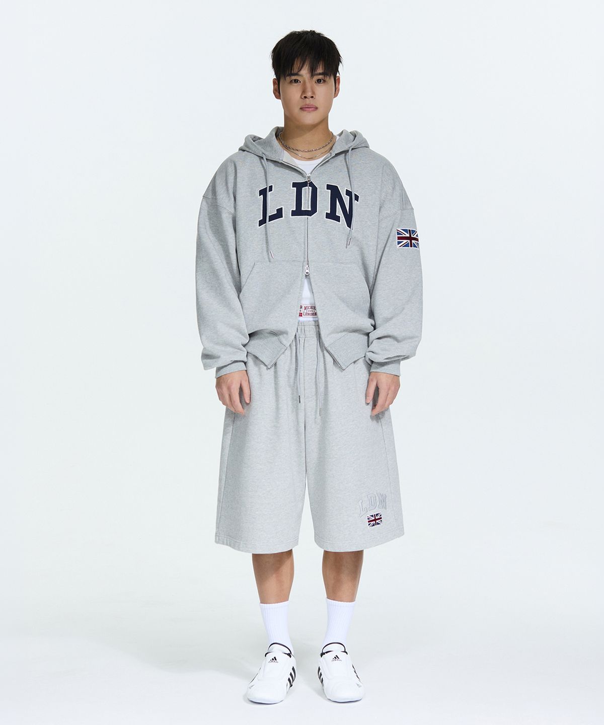 미치코런던 스포츠(MICHIKO LONDON SPORTS) LDN 벌키 후드 집업 멜란지 그레이