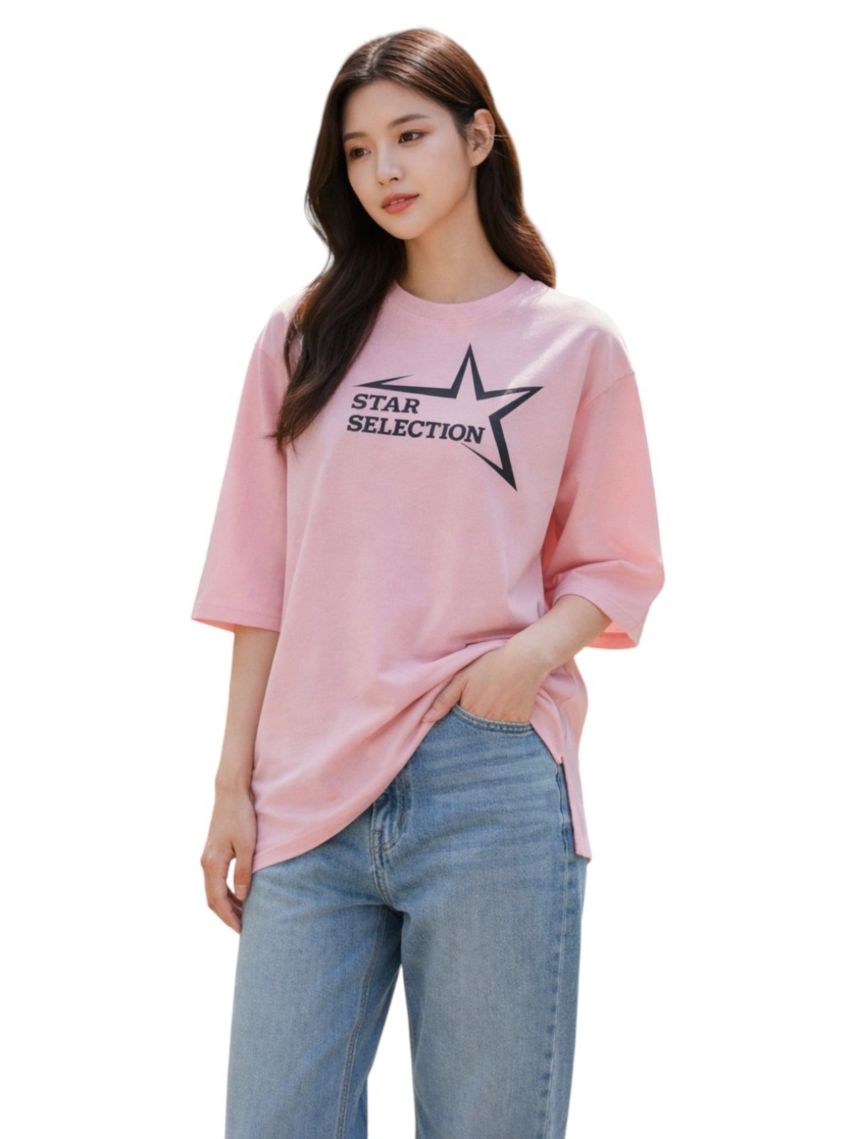 지블랙(ZBLACK) 스타셀렉션 빅 로고  7부 티셔츠(PINK)