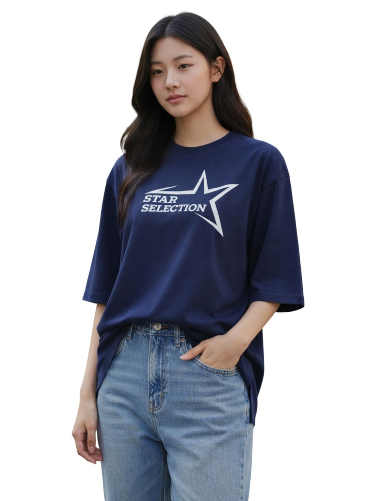 지블랙(ZBLACK) 스타셀렉션 빅 로고  7부 티셔츠(NAVY)