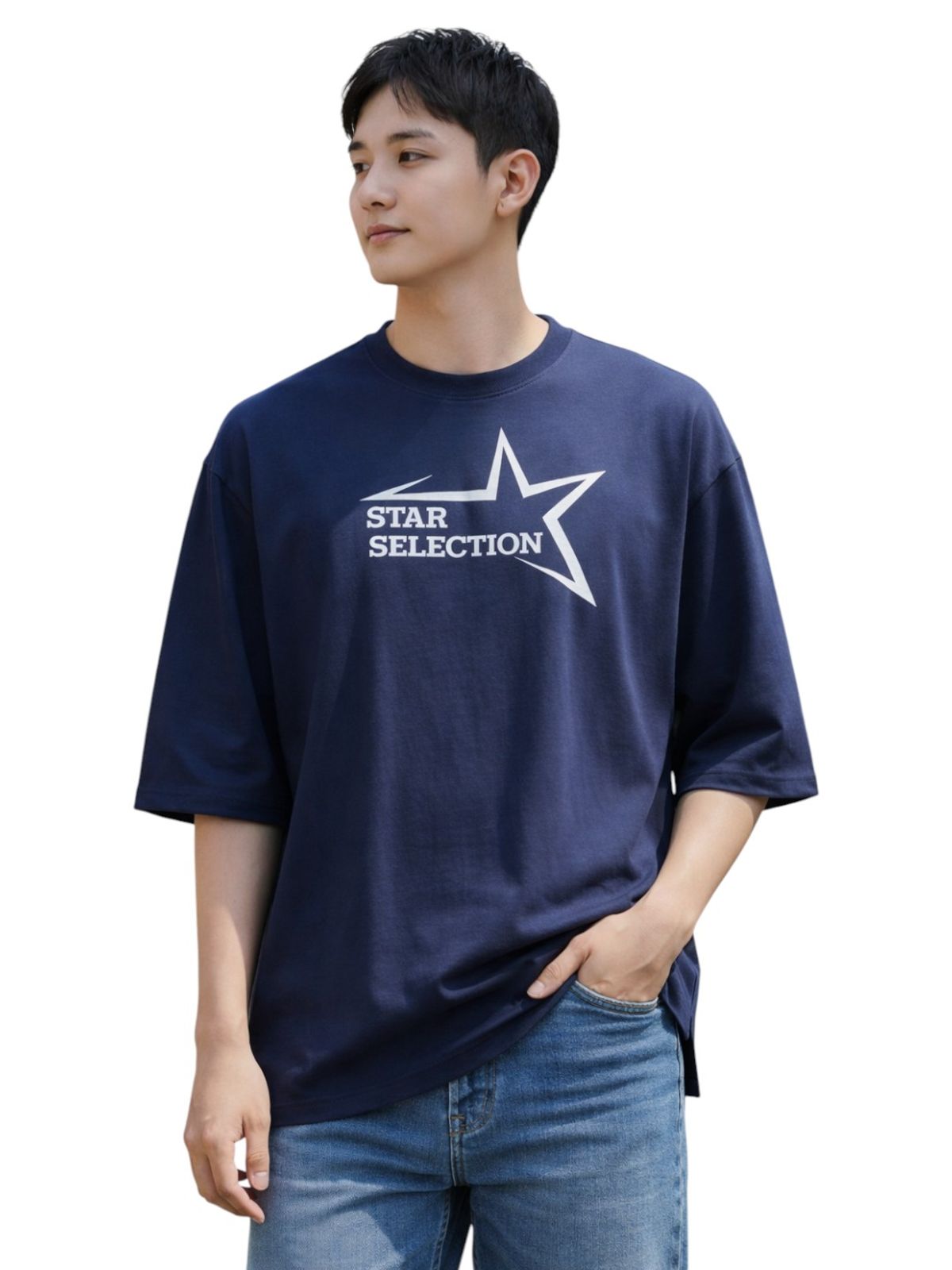 지블랙(ZBLACK) 스타셀렉션 빅 로고  7부 티셔츠(NAVY)