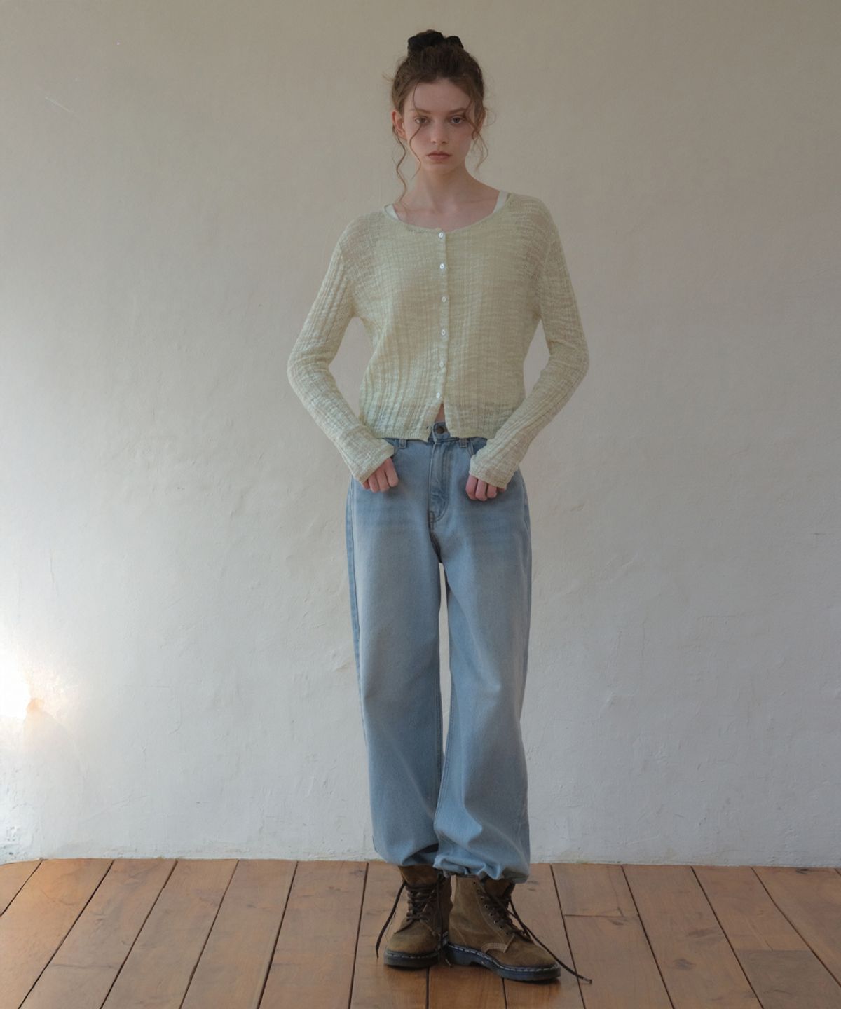 아우어노스텔지아(OURNOSTALGIA) Milky Slub Round Cardigan_Milk green(OC26KN16)