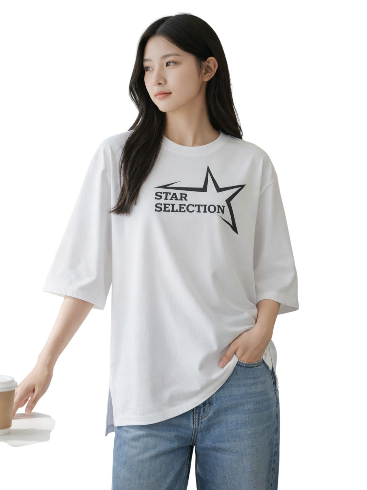 지블랙(ZBLACK) 스타셀렉션 빅 로고  7부 티셔츠(WHITE)