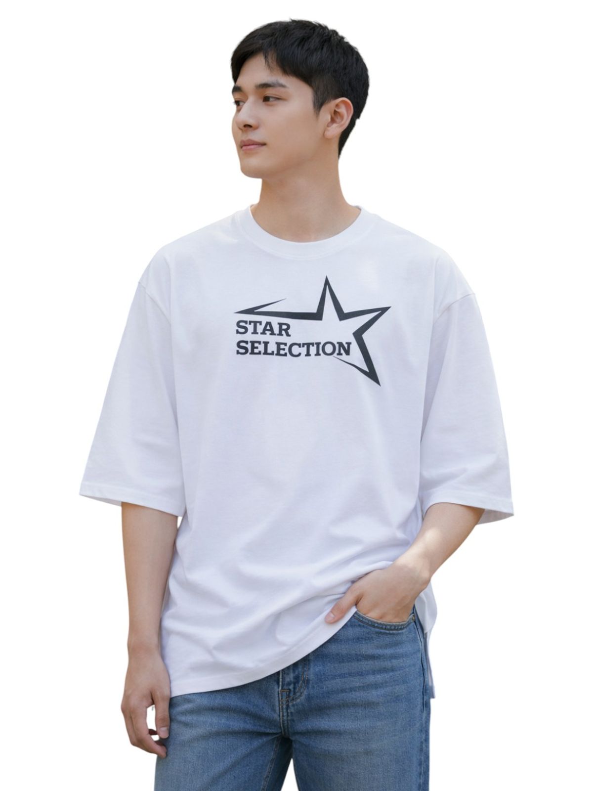 지블랙(ZBLACK) 스타셀렉션 빅 로고  7부 티셔츠(WHITE)