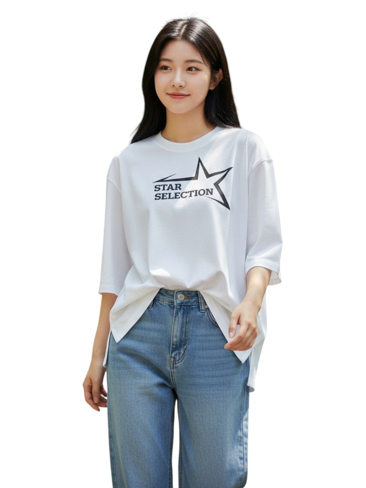 지블랙(ZBLACK) 스타셀렉션 빅 로고  7부 티셔츠(WHITE)