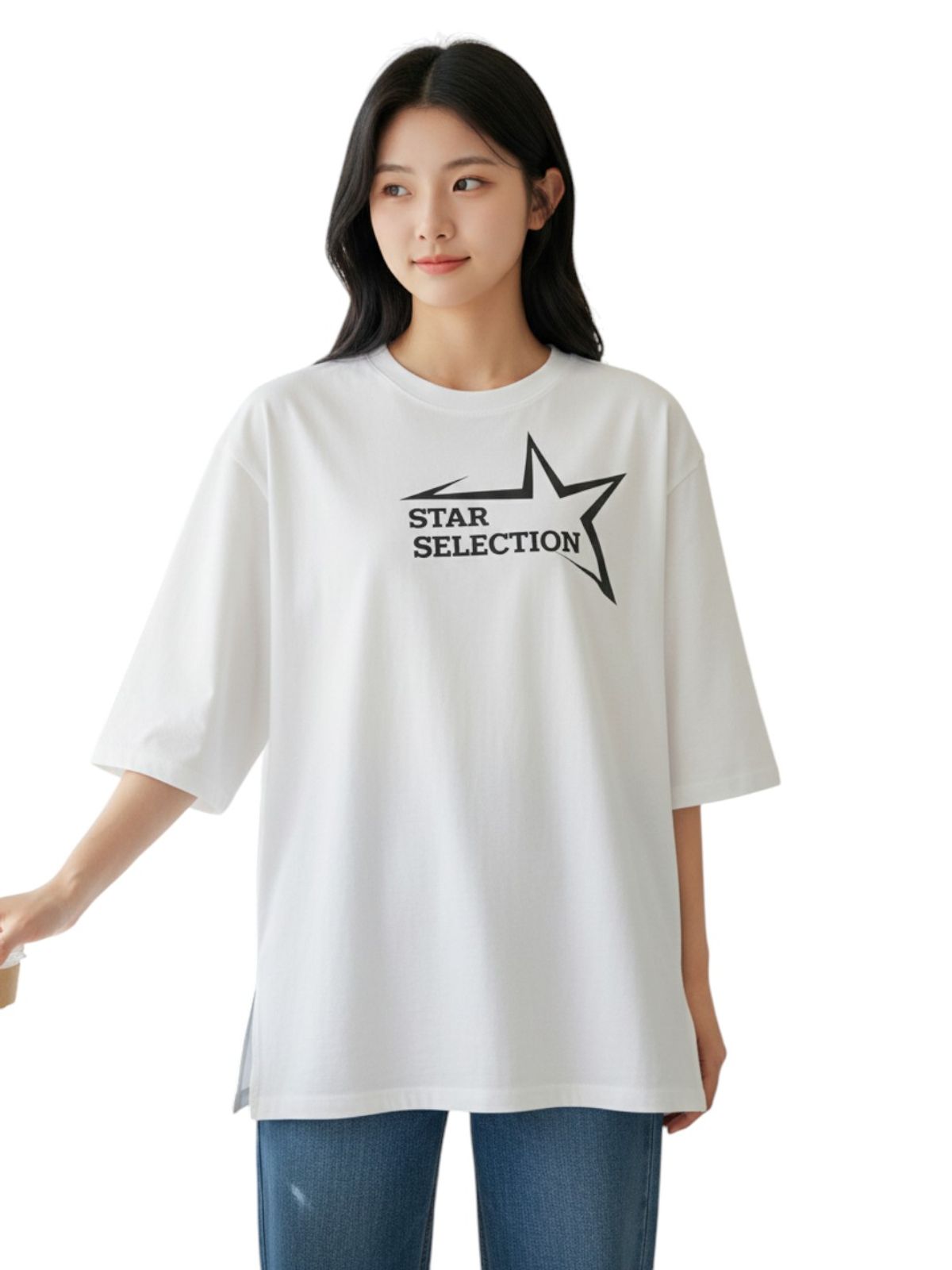 지블랙(ZBLACK) 스타셀렉션 빅 로고  7부 티셔츠(WHITE)