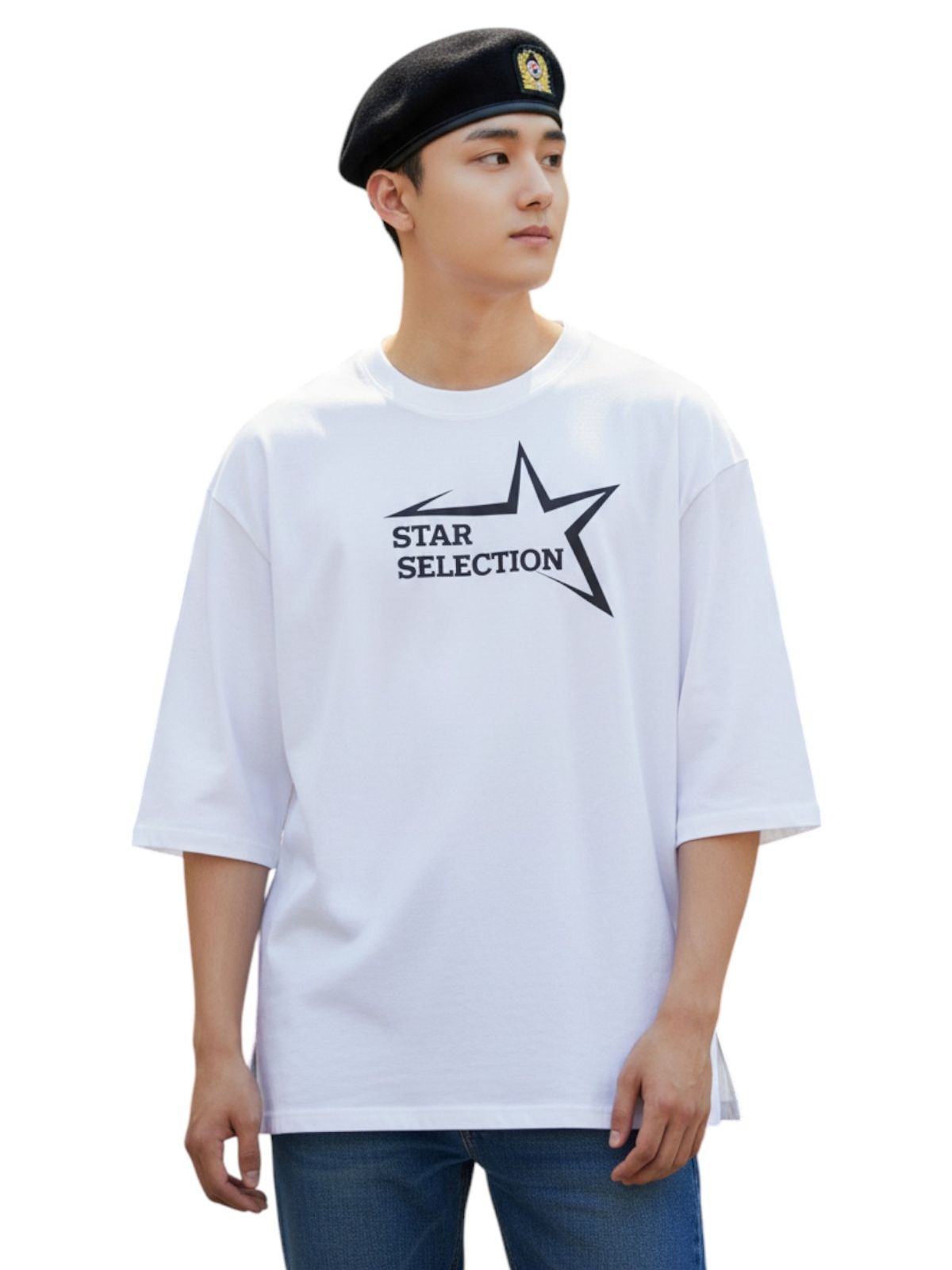 지블랙(ZBLACK) 스타셀렉션 빅 로고  7부 티셔츠(WHITE)