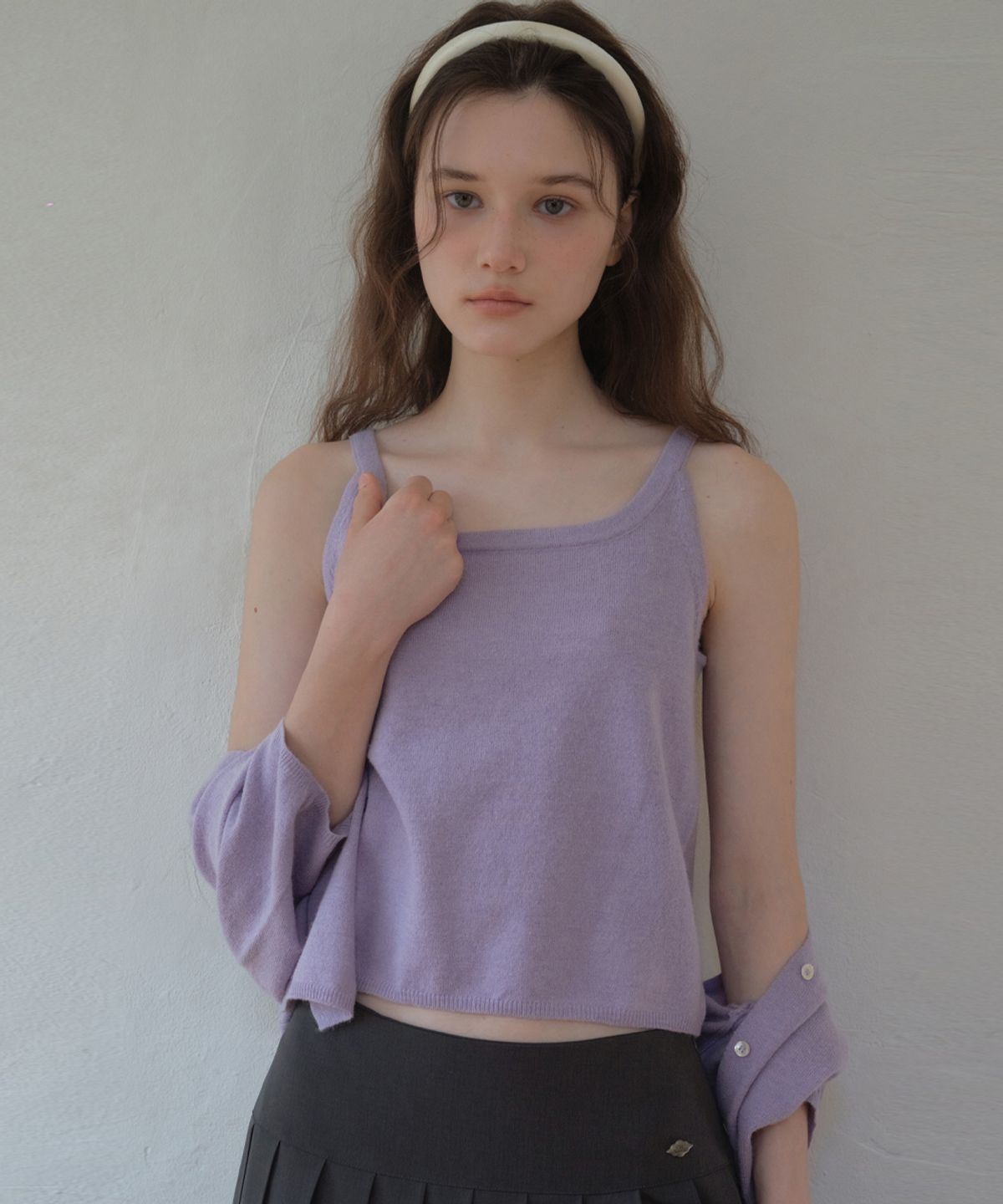 아우어노스텔지아(OURNOSTALGIA) Puff Half Knit Sleeveless Set_2Color(OC26SET01)