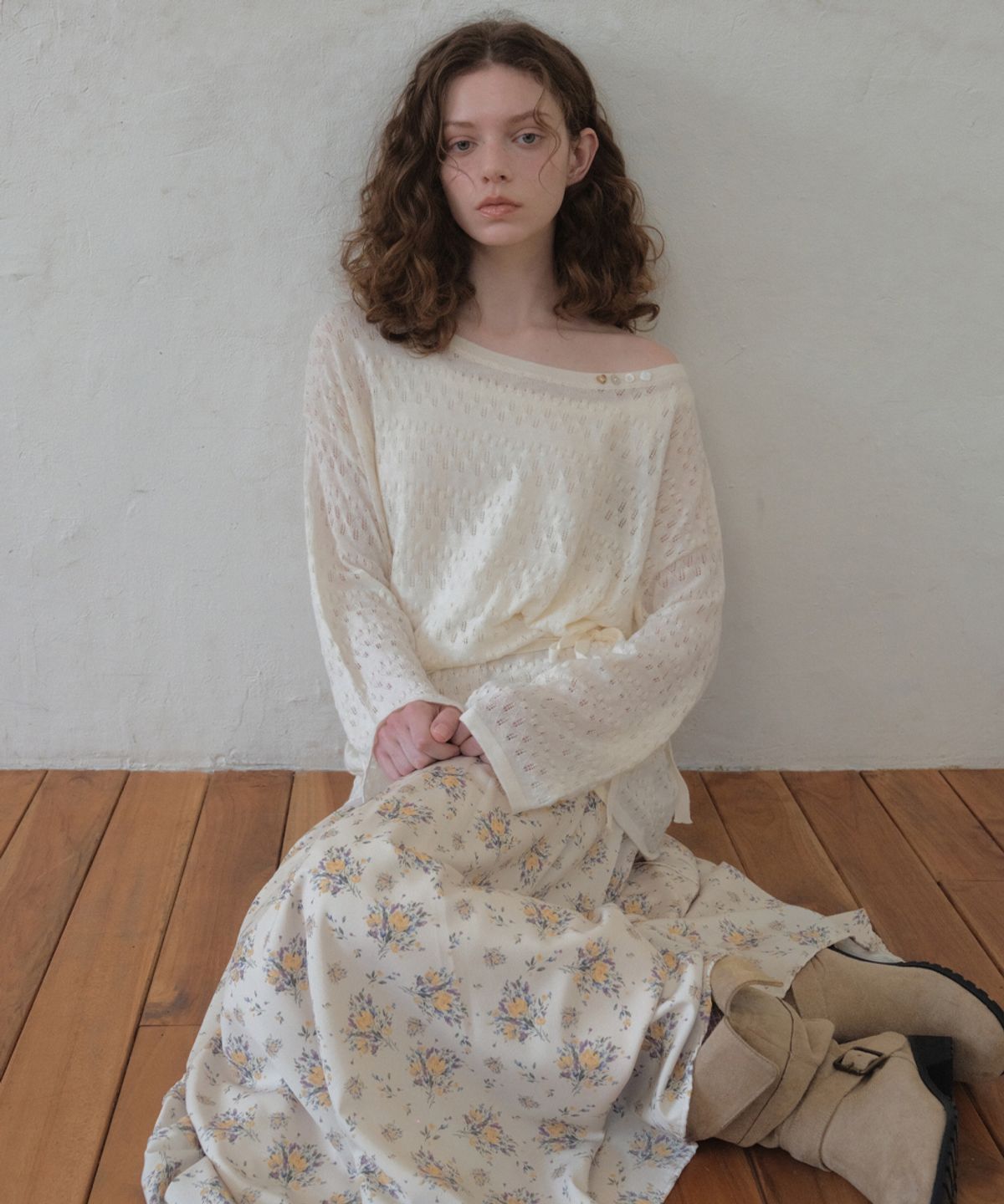 아우어노스텔지아(OURNOSTALGIA) Skashi Bohemian Button Knit_Ivory(OC26KN08)